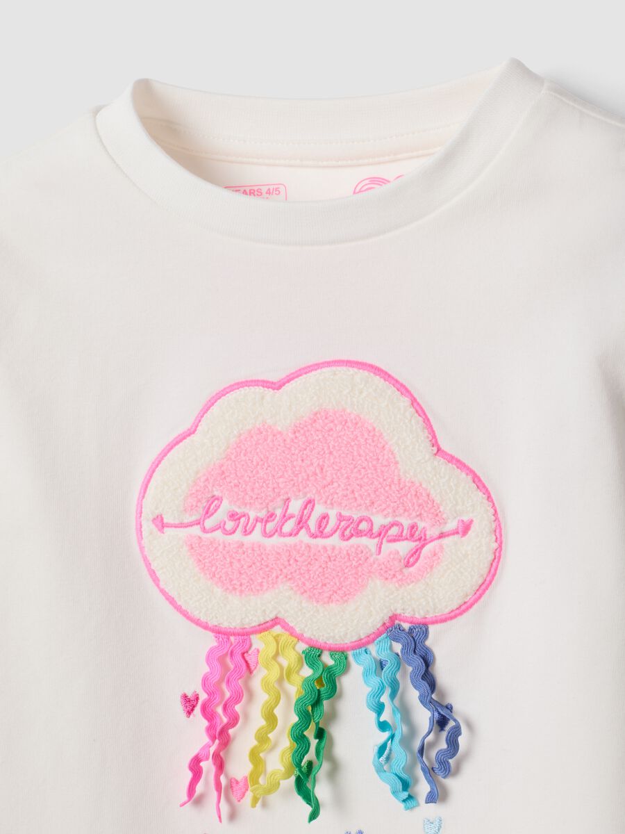 T-shirt bianca in cotone elasticizzato con girocollo_2