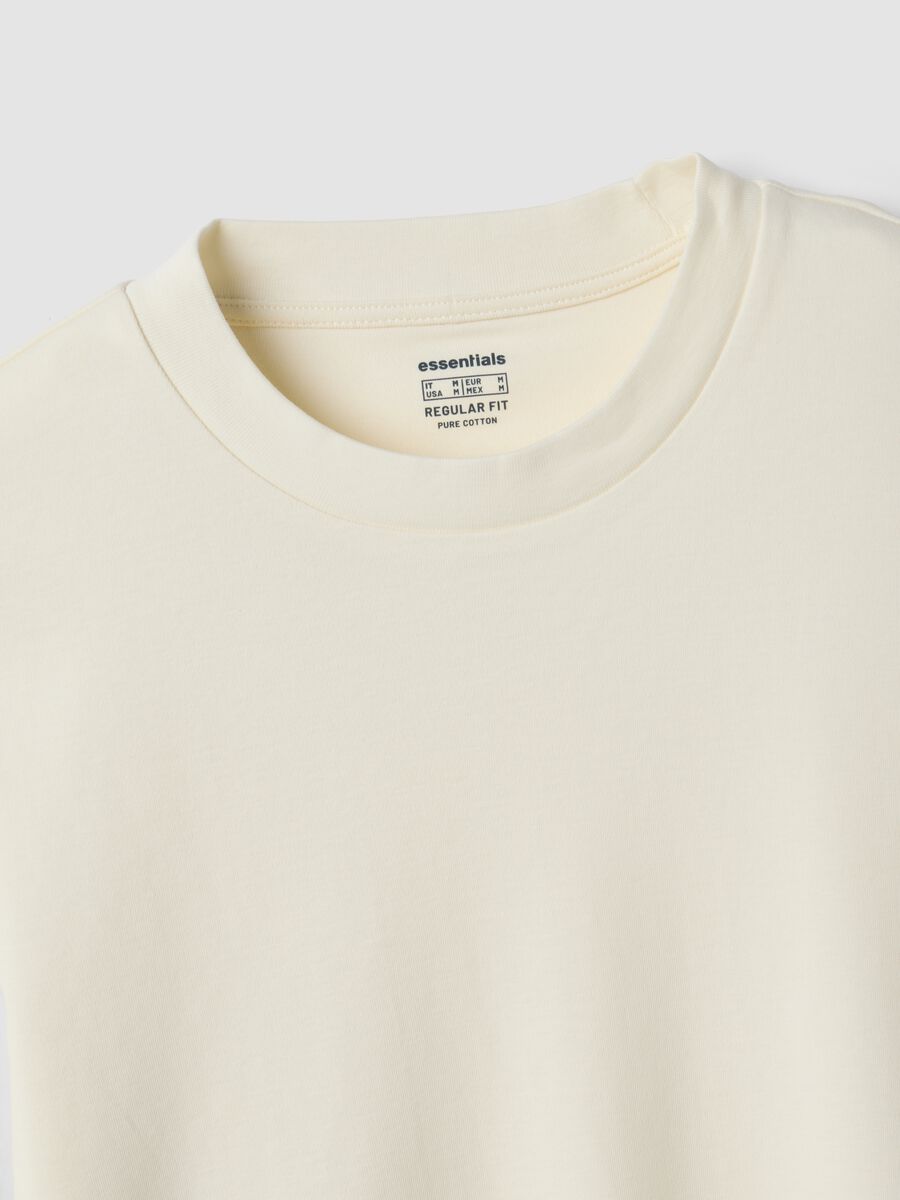 White pure cotton crew-neck T-shirt, regular fit_1
