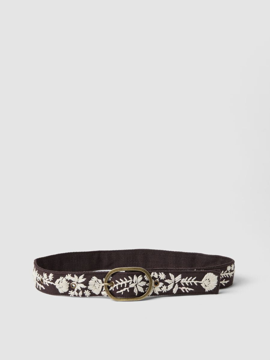 Brown pure cotton belt with floral embroidery_0