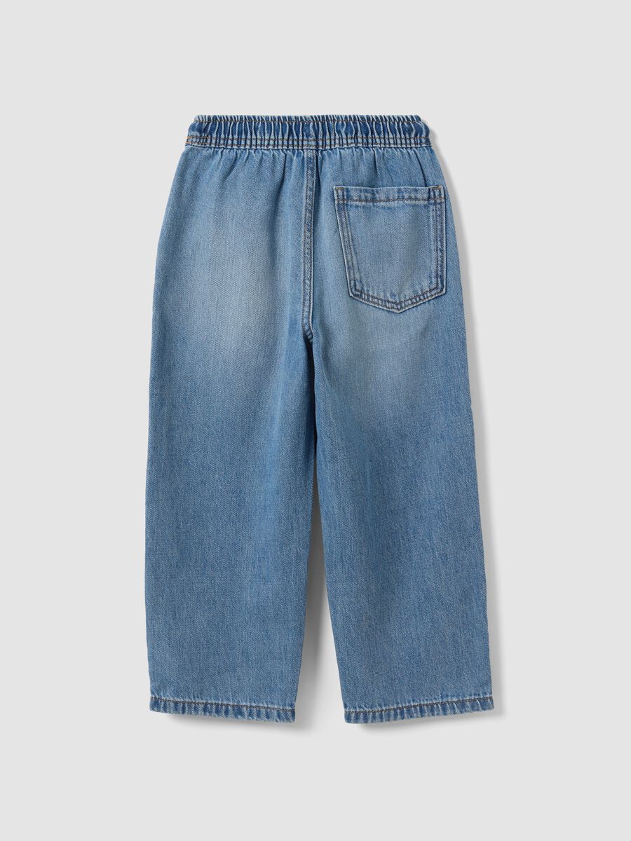 Light blue cotton and viscose blend joggers with drawstring for boys_1