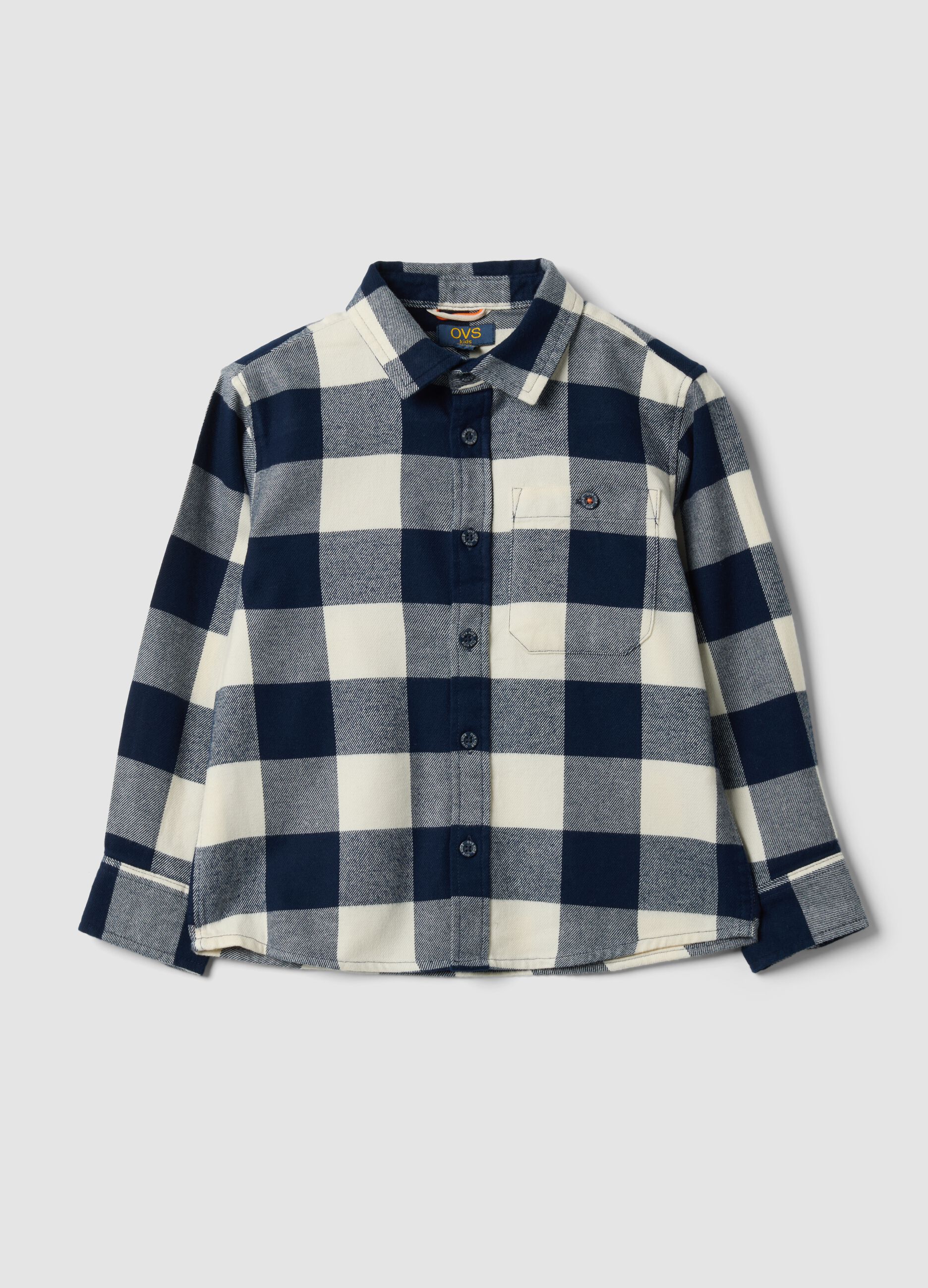 Blue and white checked pure cotton shirt