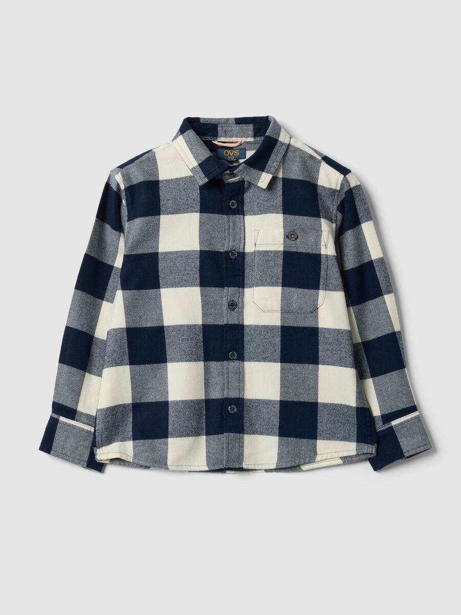 Blue and white checked pure cotton shirt_0