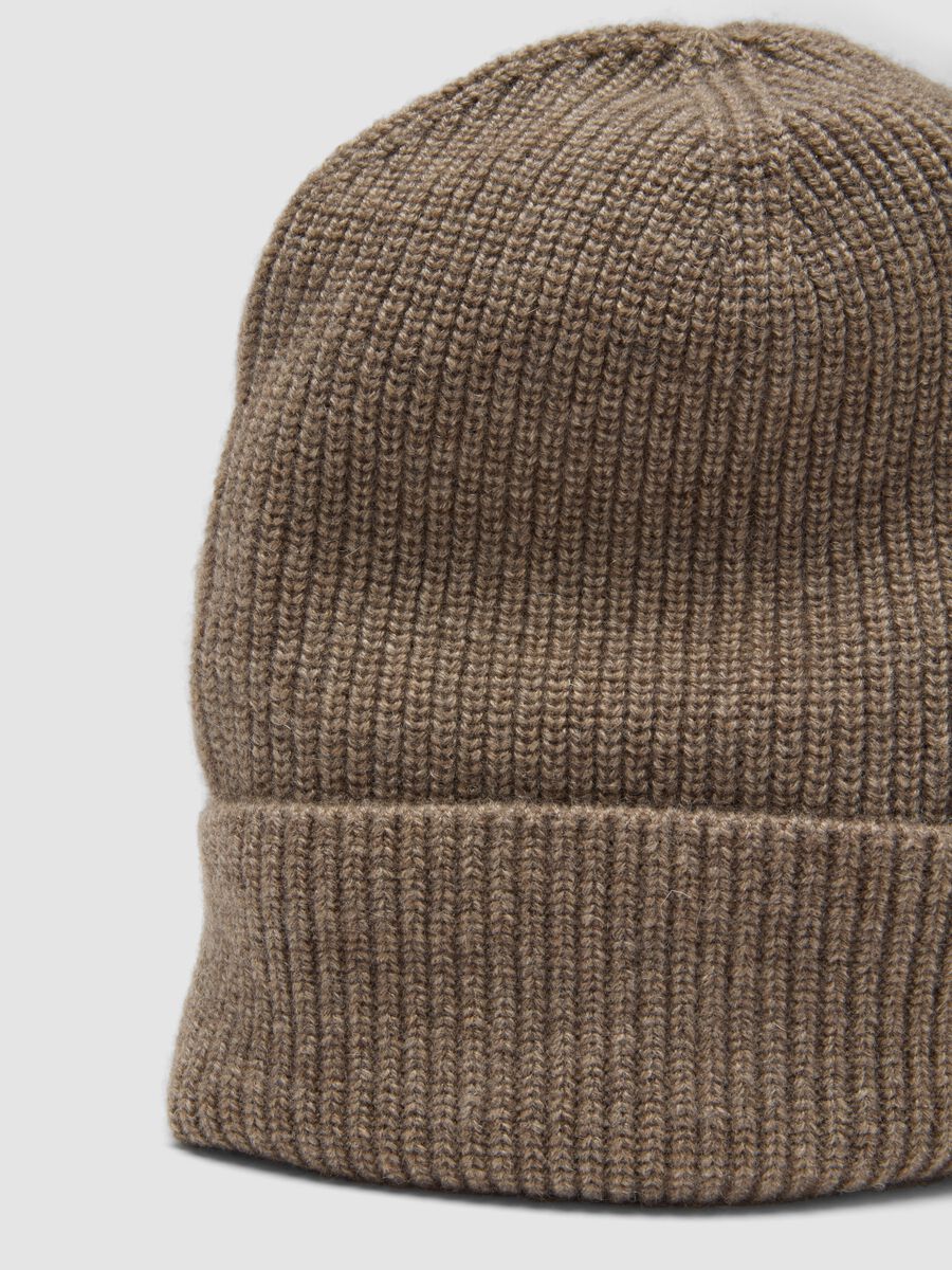 Beige ribbed pure cashmere beanie_2