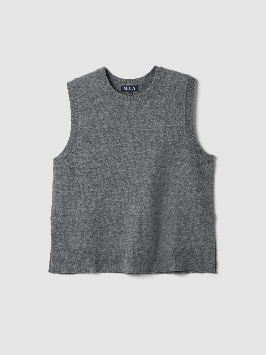 Grey marl wool-blend crew-neck vest_0