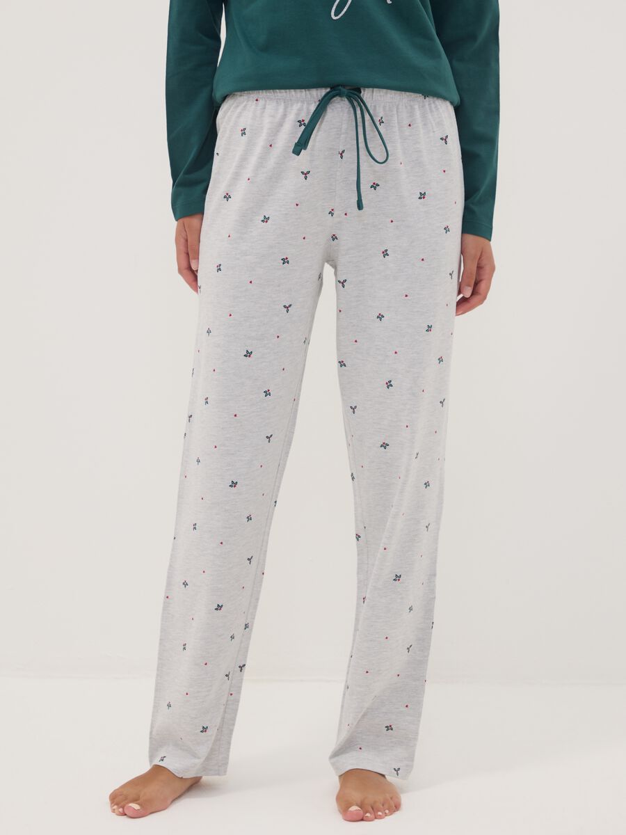 Green crew-neck pyjamas in pure organic cotton_2
