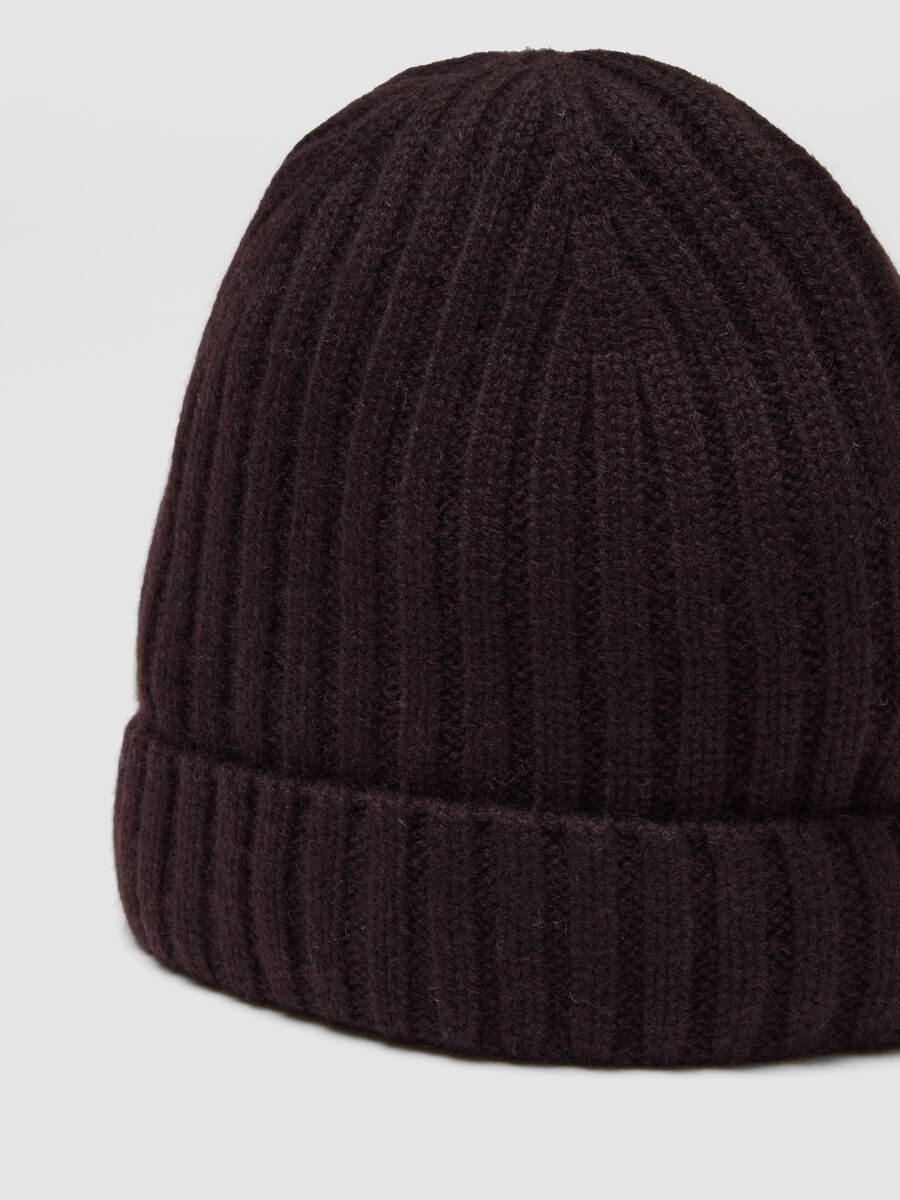 Brown ribbed pure cashmere beanie_2