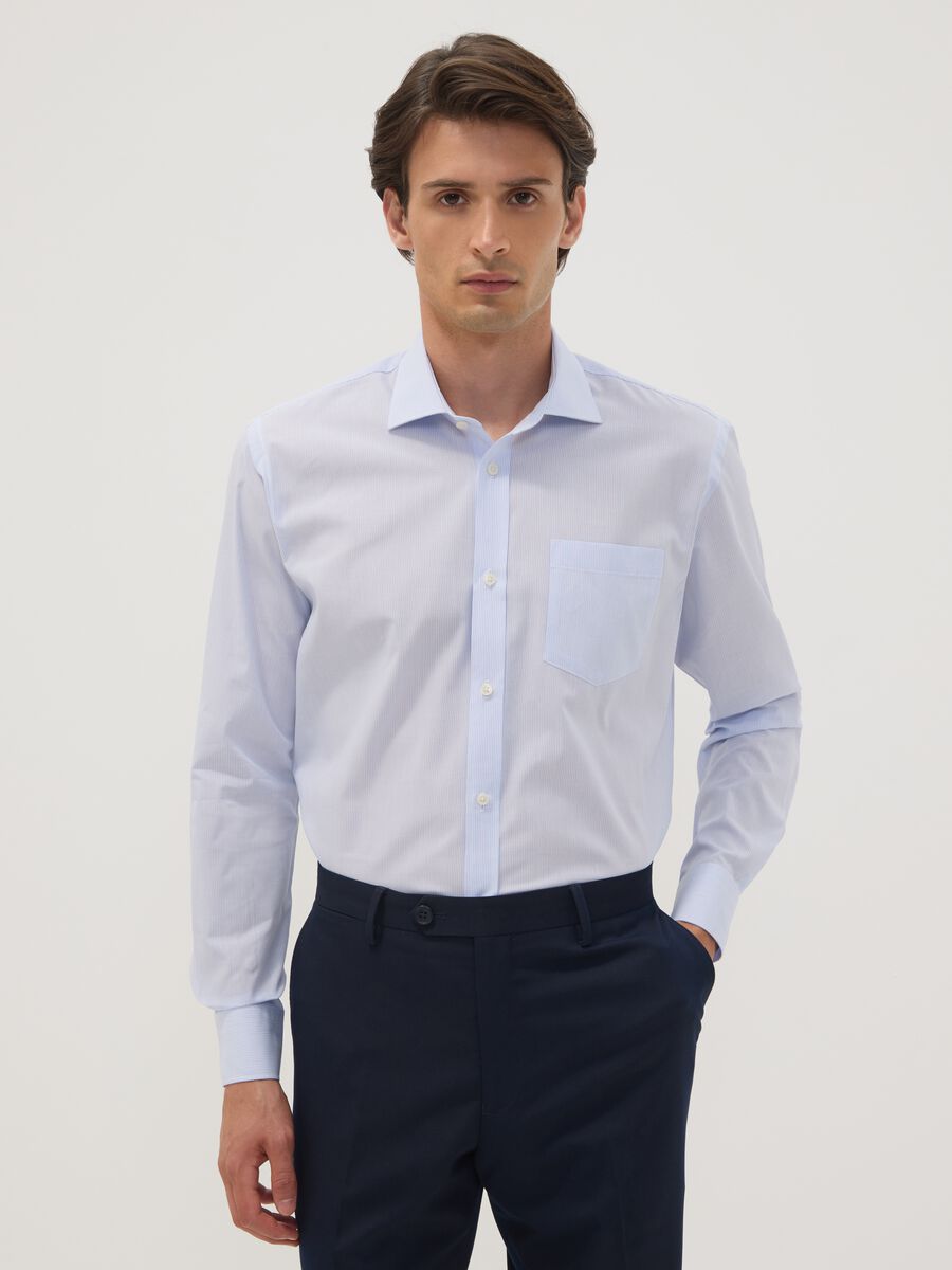 Light blue easy-iron regular-fit striped cotton-blend shirt_0