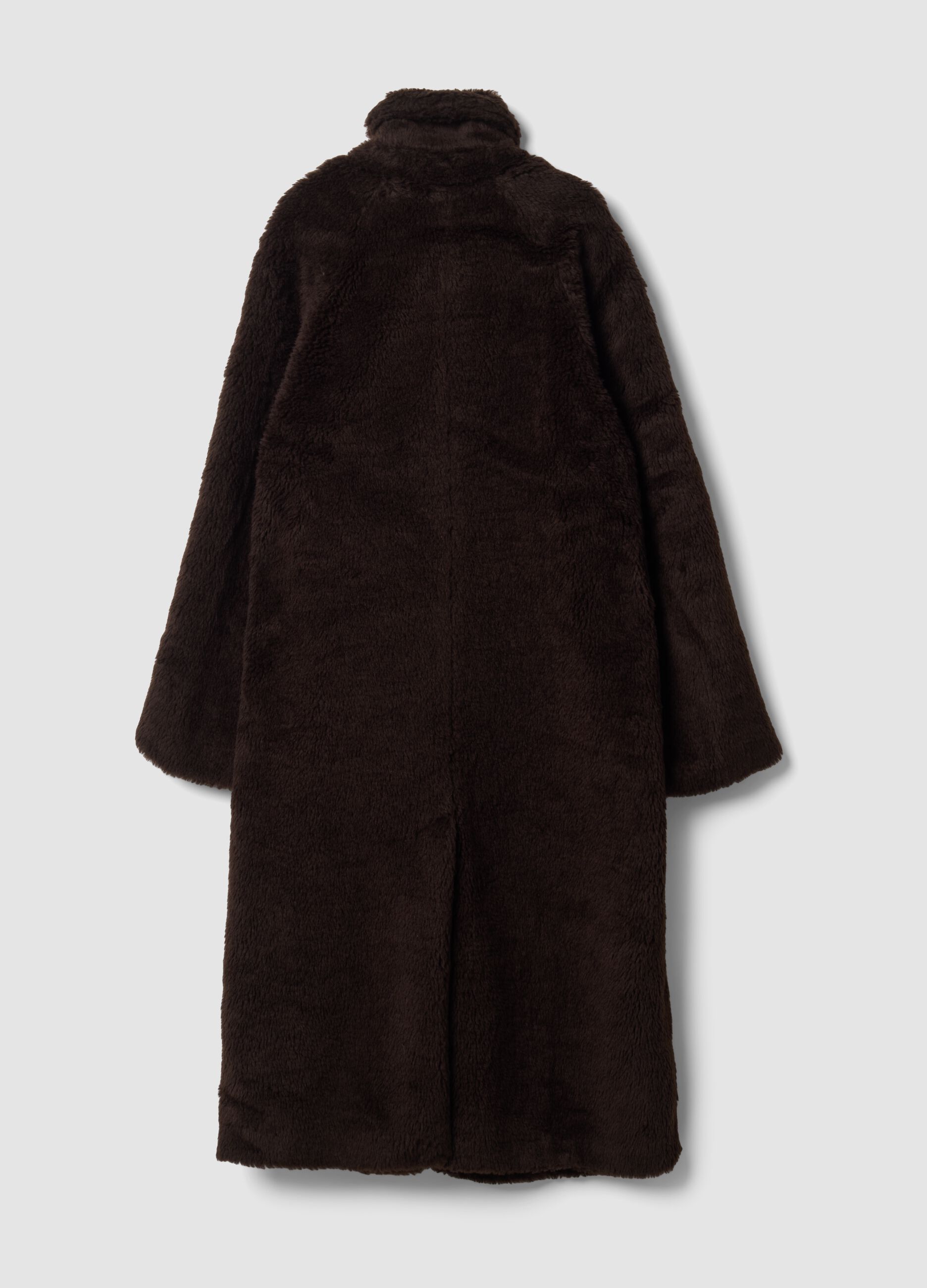 Brown wool-blend teddy coat with oversized fit