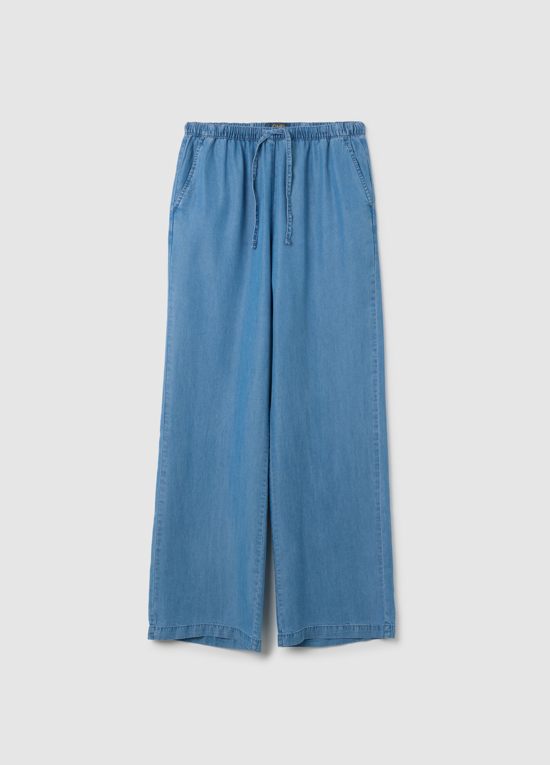 Women's wide blue pure Lyocell trousers