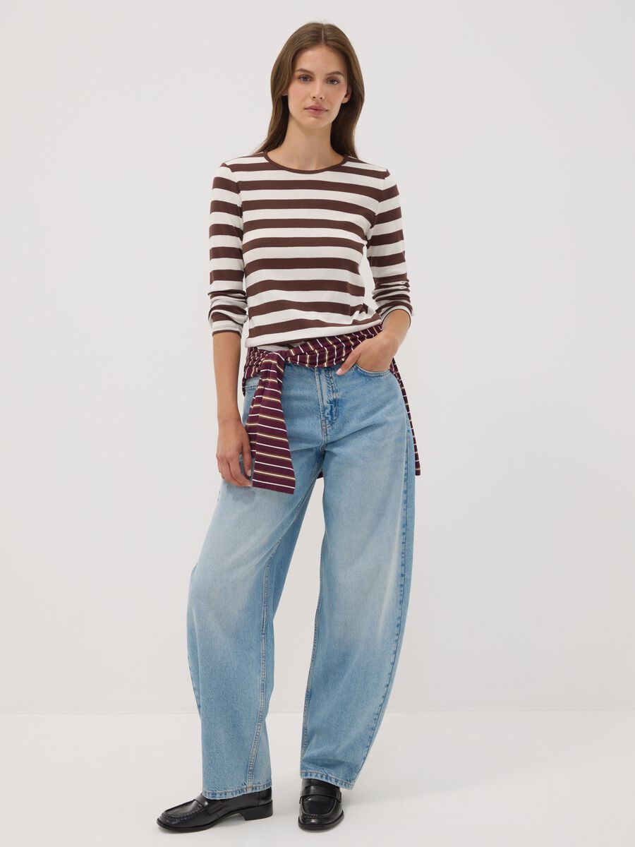 T-shirt bianca a righe in puro cotone con girocollo_2