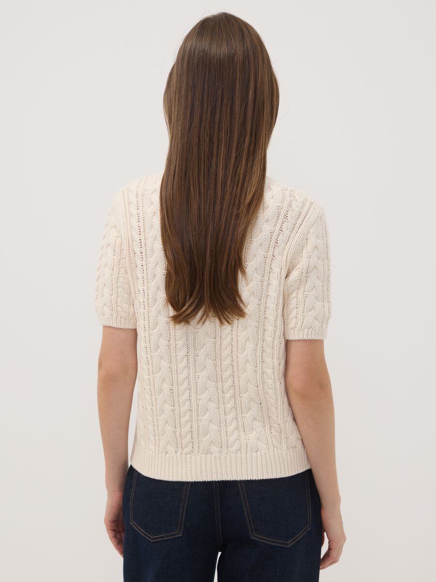 Beige pure cotton cable-knit cardigan, regular fit_3