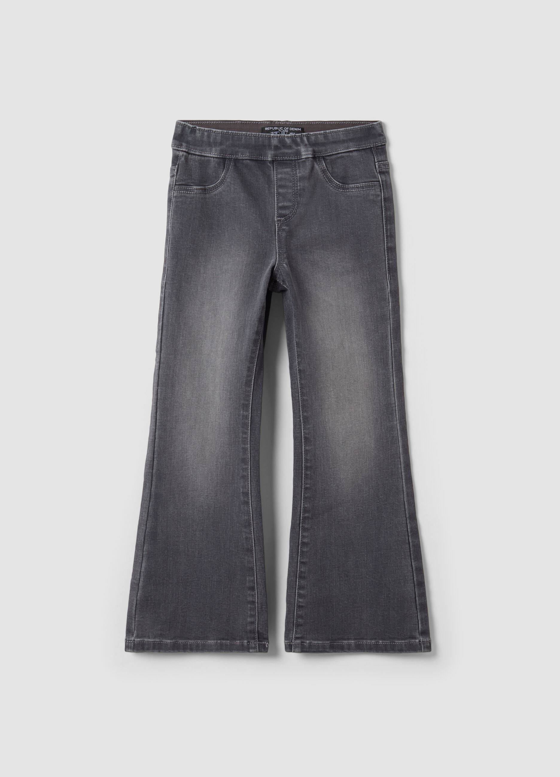 Girls&rsquo; grey flared jeggings in stretchy cotton-viscose blend