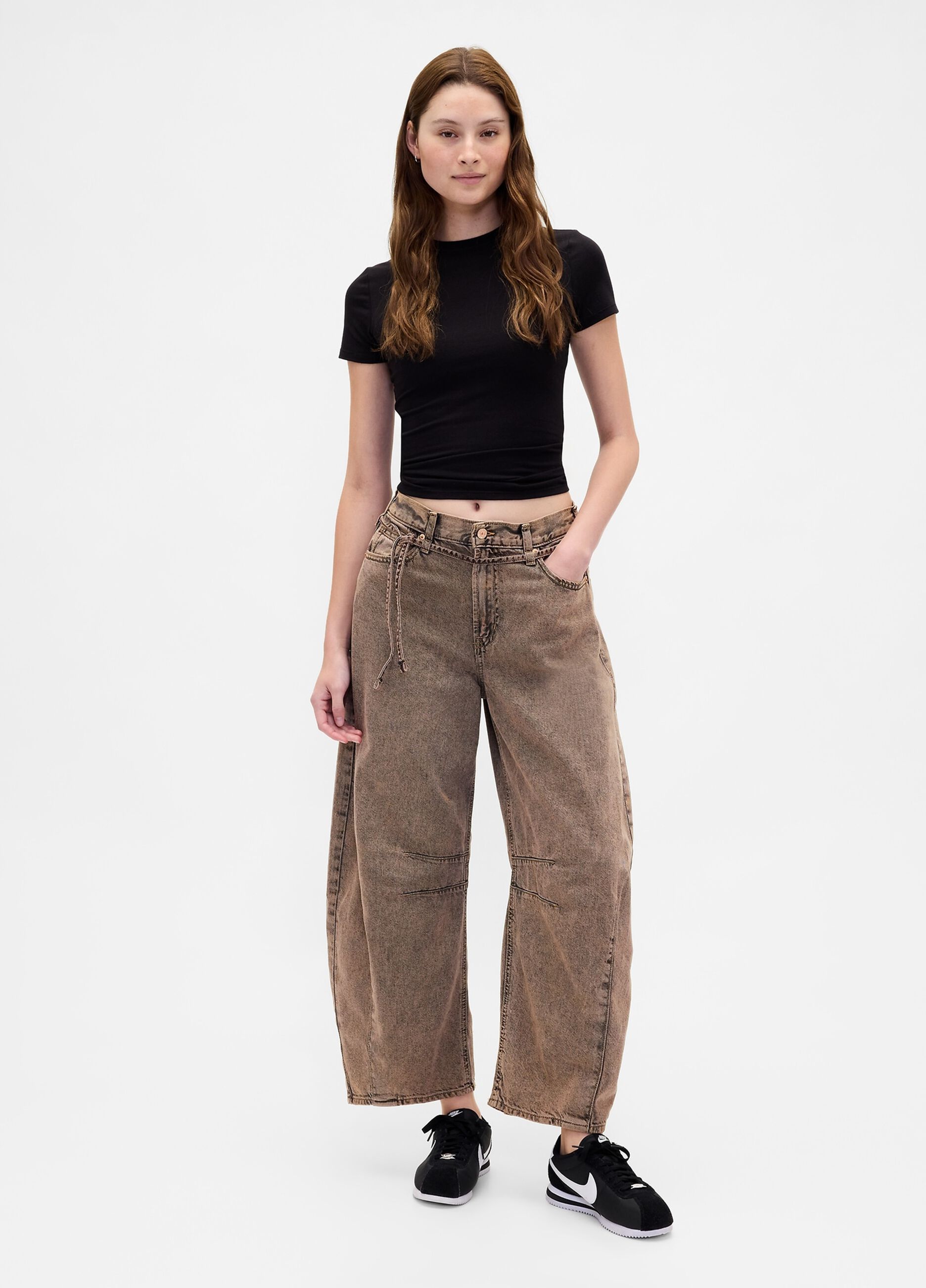 Brown wide-leg trousers in cotton and Lyocell