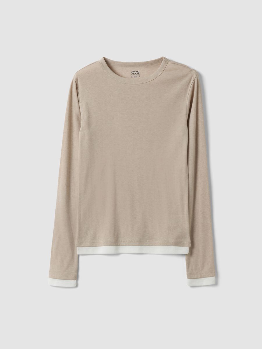 Beige cotton-blend crew-neck T-shirt_4