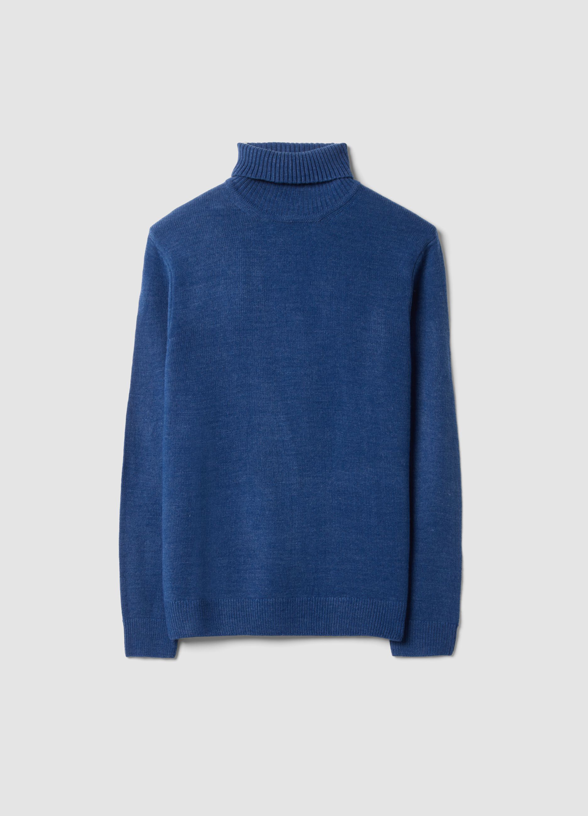 Maglia blu a dolcevita regular fit in jersey knit