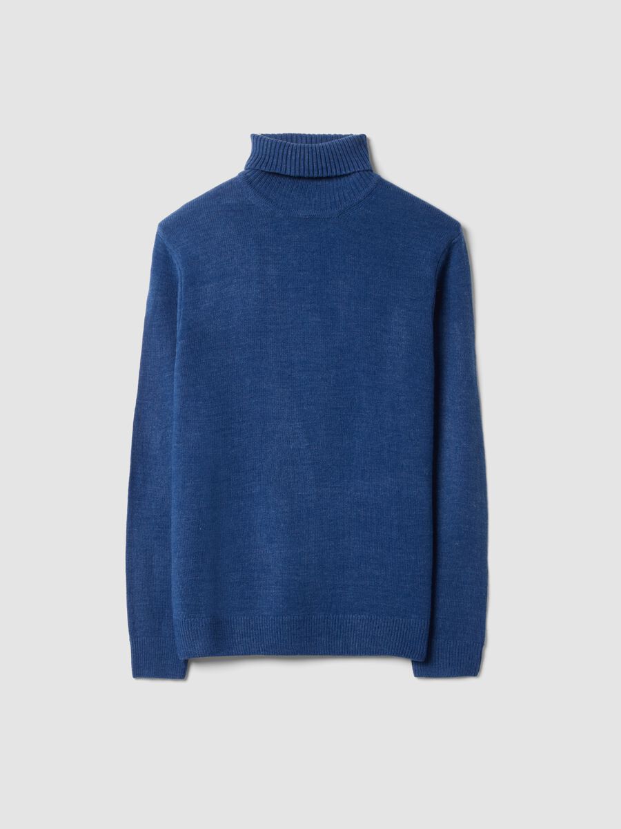 Blue regular-fit roll-neck jumper in jersey knit_0