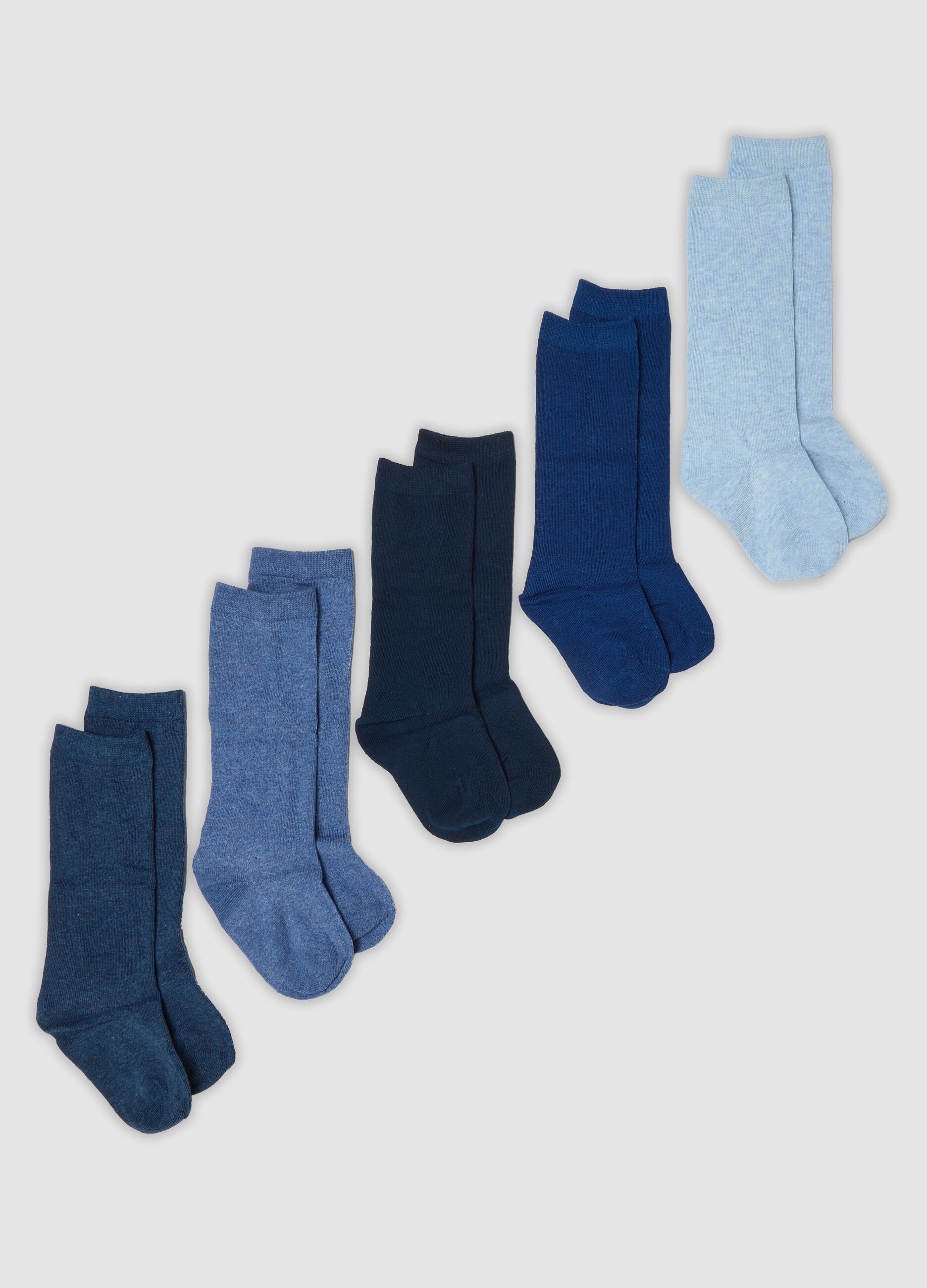 Pack of 5 long blue socks in stretch organic cotton
