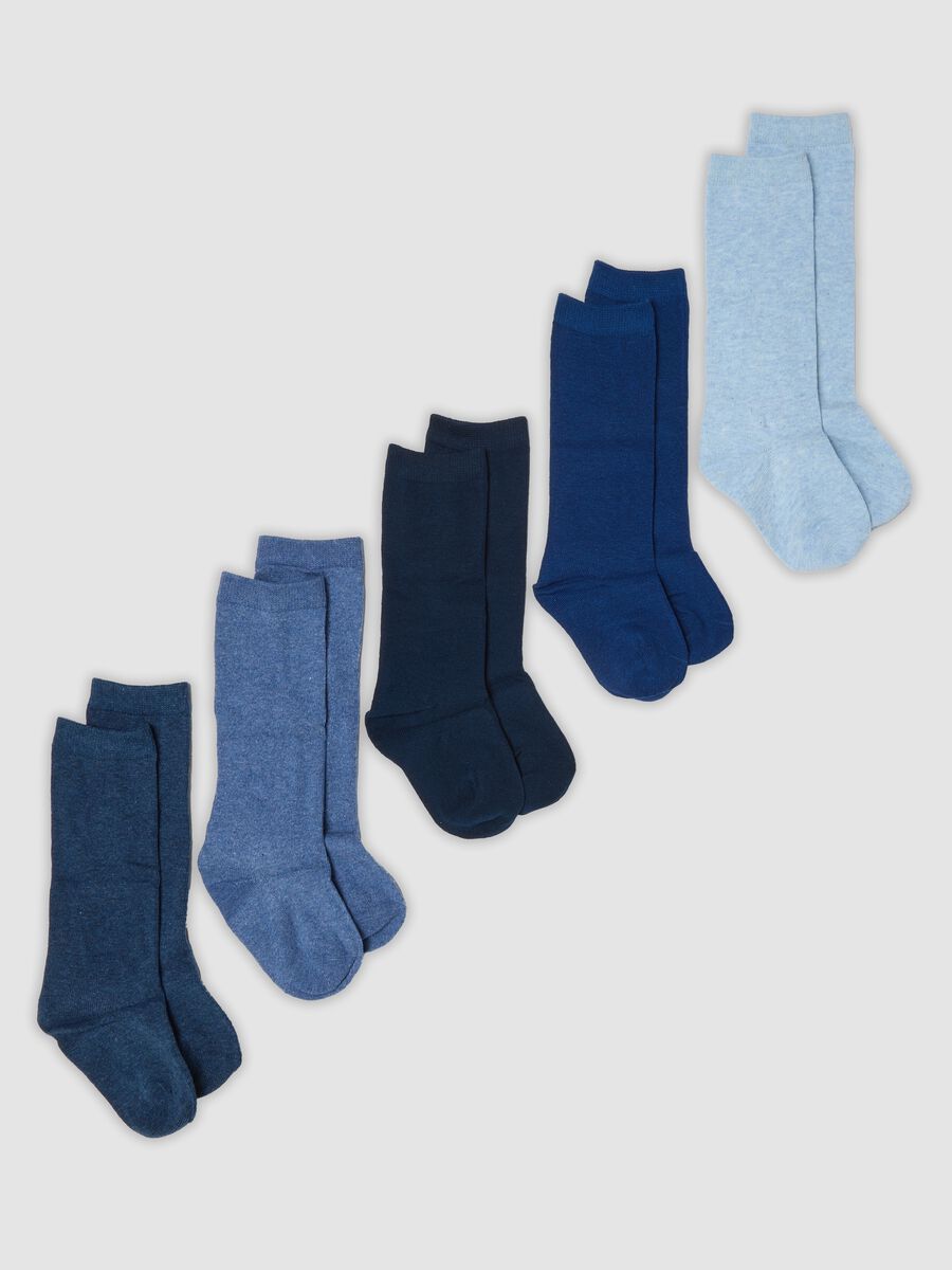Pack of 5 long blue socks in stretch organic cotton_0