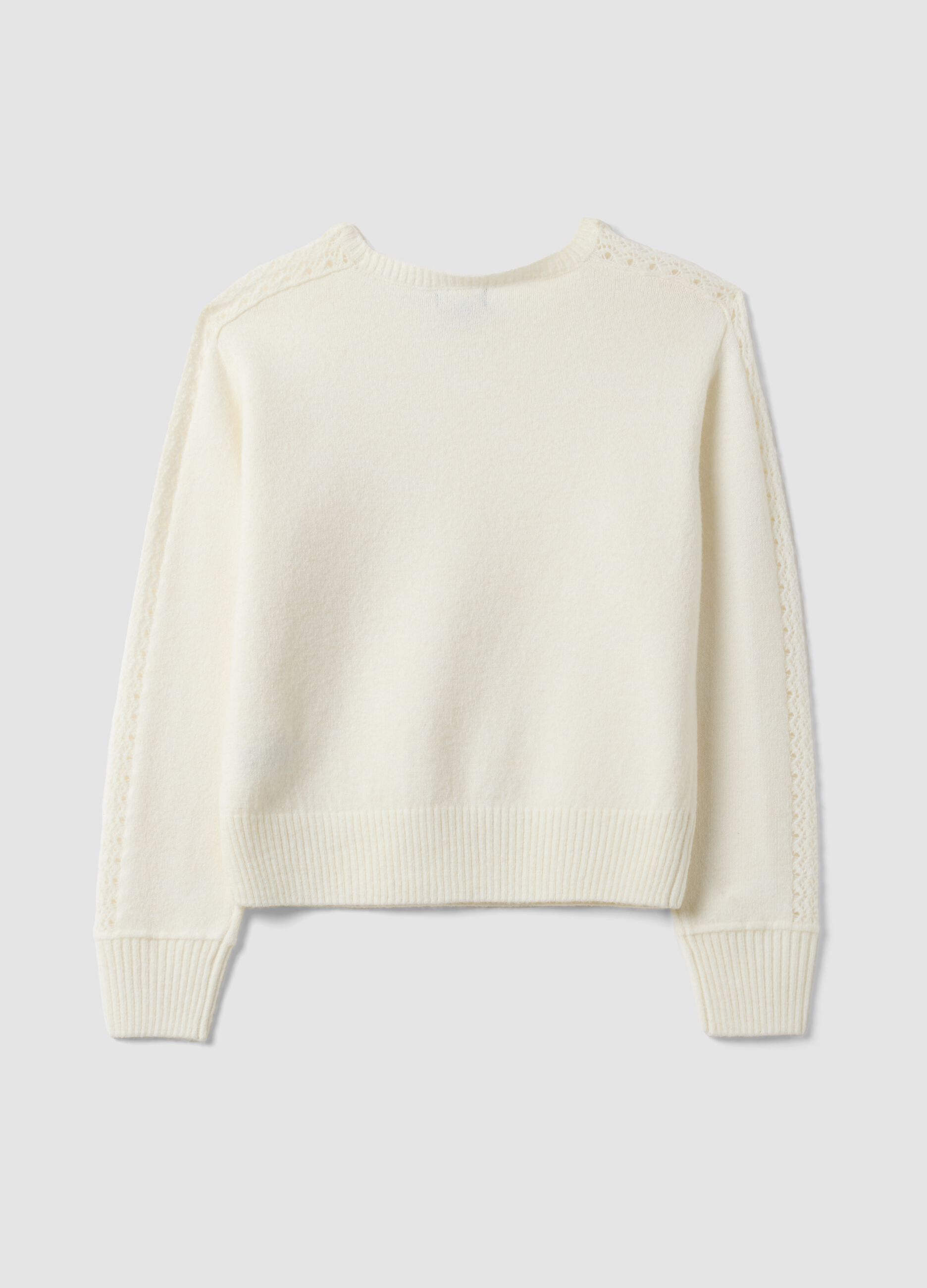 White crew-neck jumper in stretch wool blend