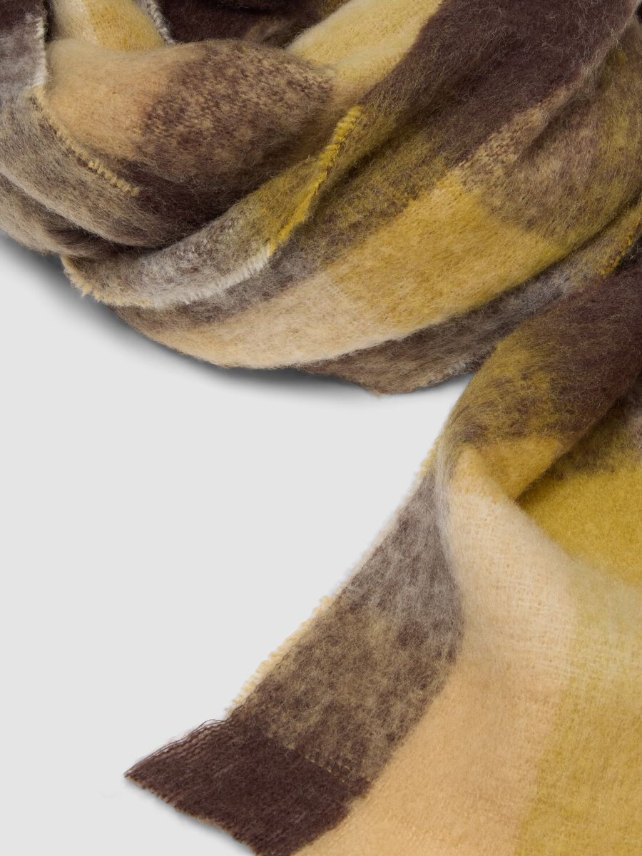Brown checked wool-blend scarf_1