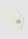 Cream White Stretch Fabric Gloves with Hearts_0