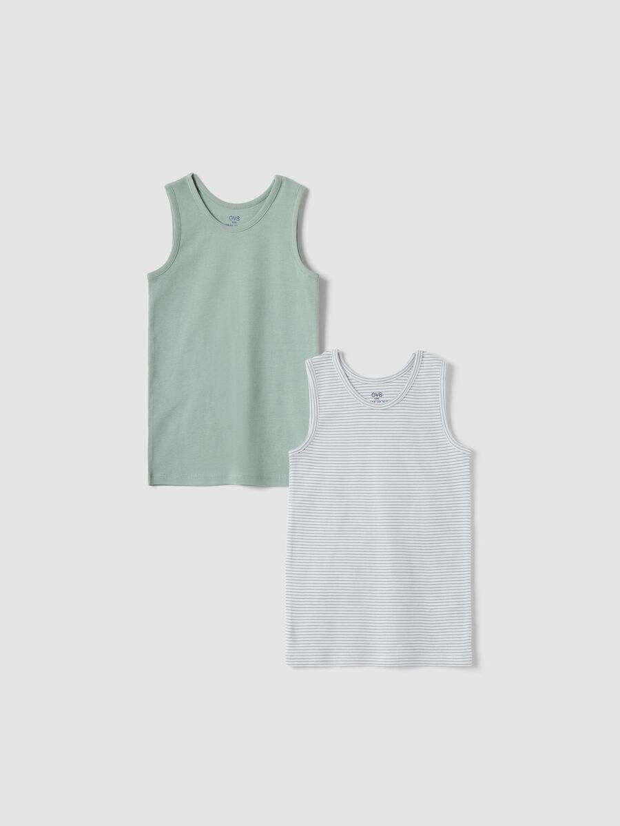 2-pack grey and green striped vests in pure organic cotton_0