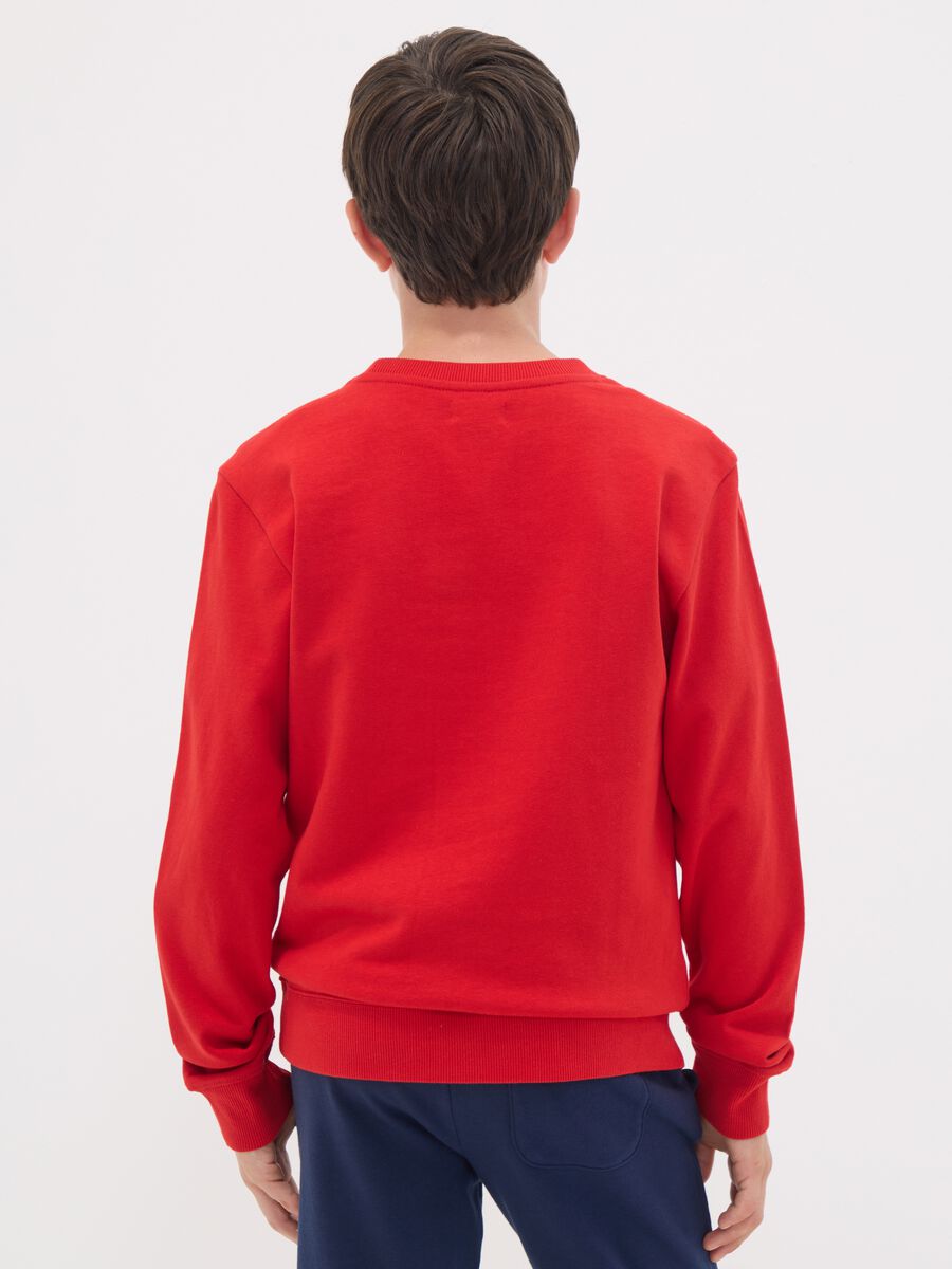 Red boys&rsquo; sweatshirt in pure organic cotton with crew neck and print_1