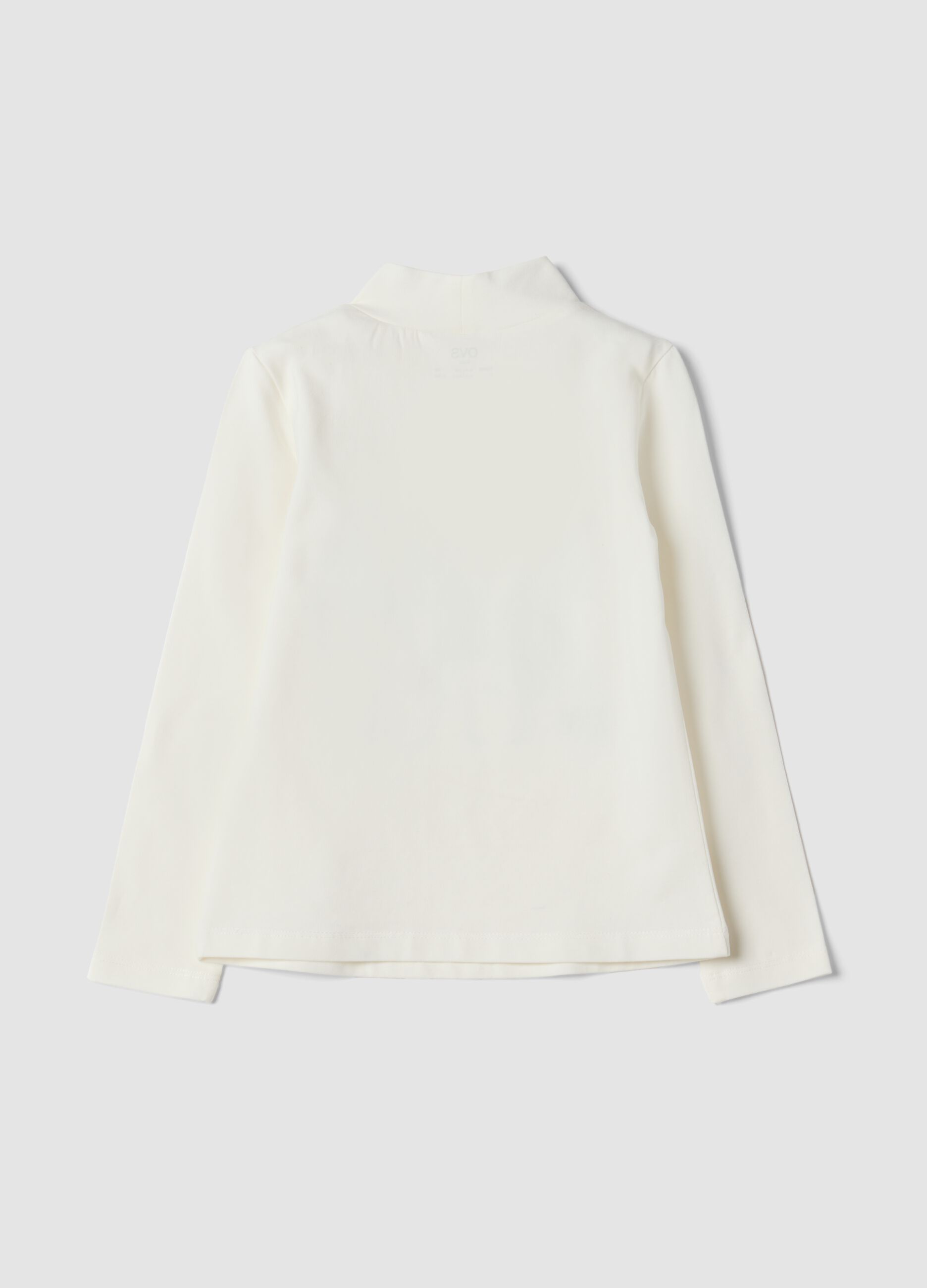 T-shirt bianca in cotone elasticizzato con Collo rialzato