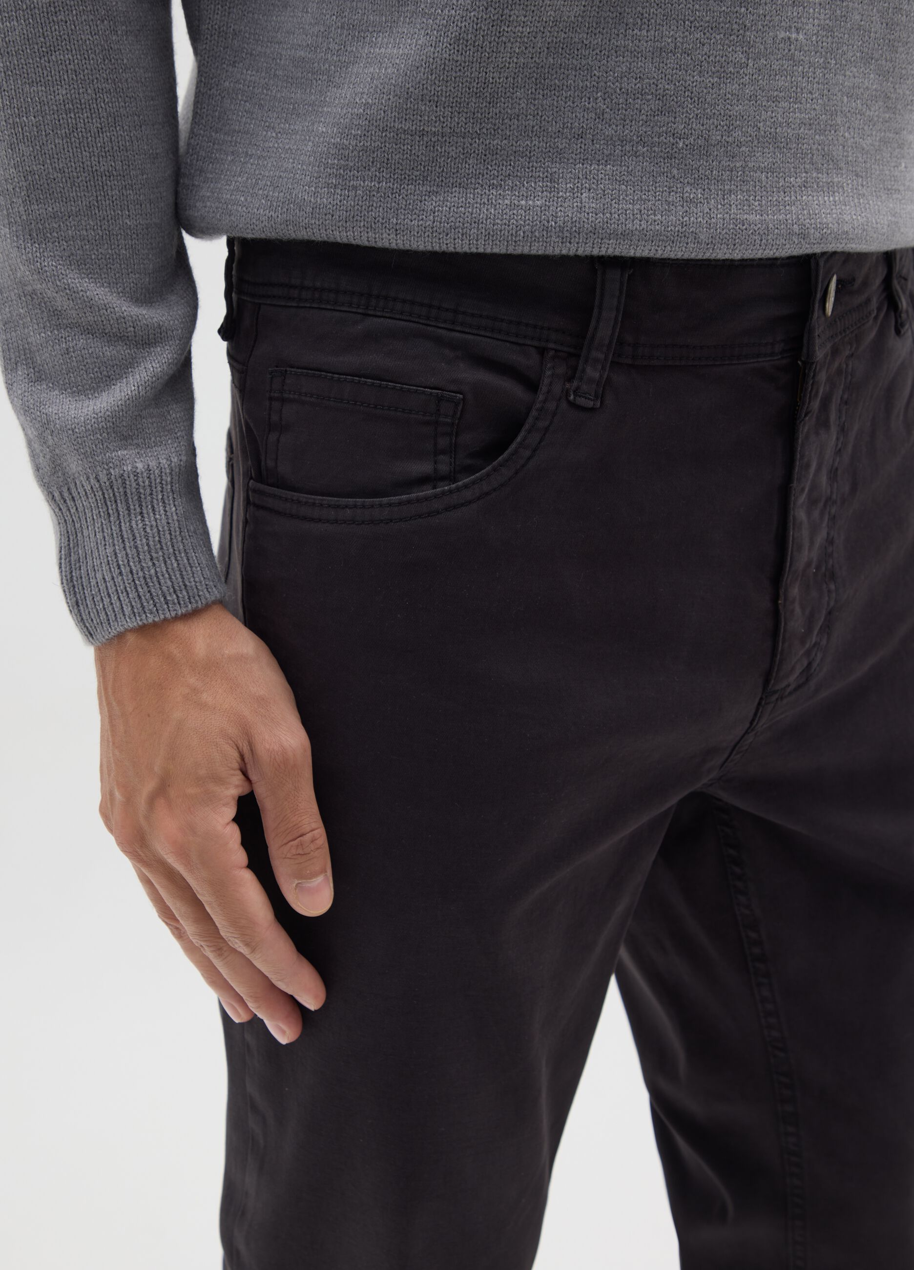 Black Stretch Cotton Skinny Fit Trousers