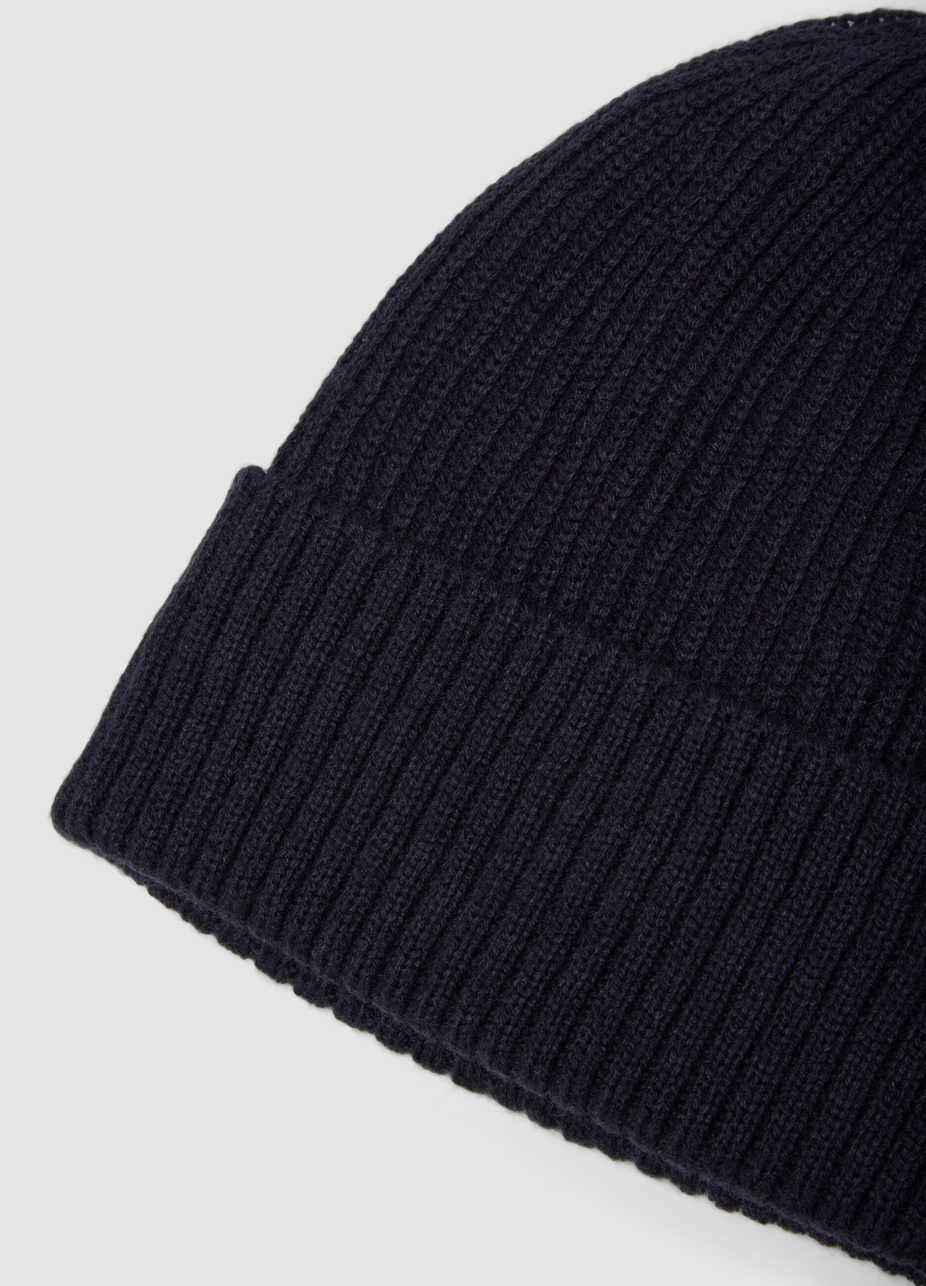 Blue knitted beanie with turn-up