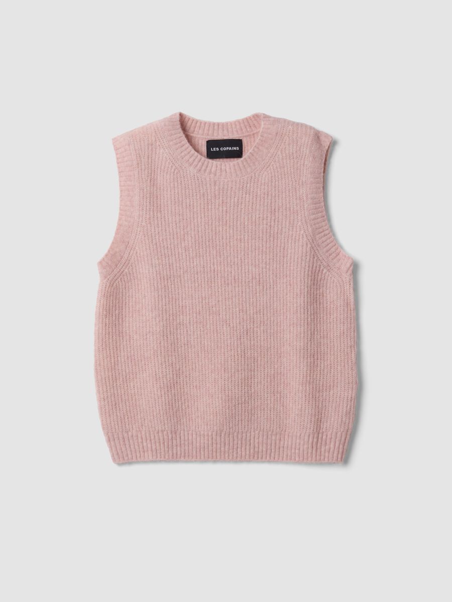 Pink crew-neck wool and alpaca stretch-knit gilet_0
