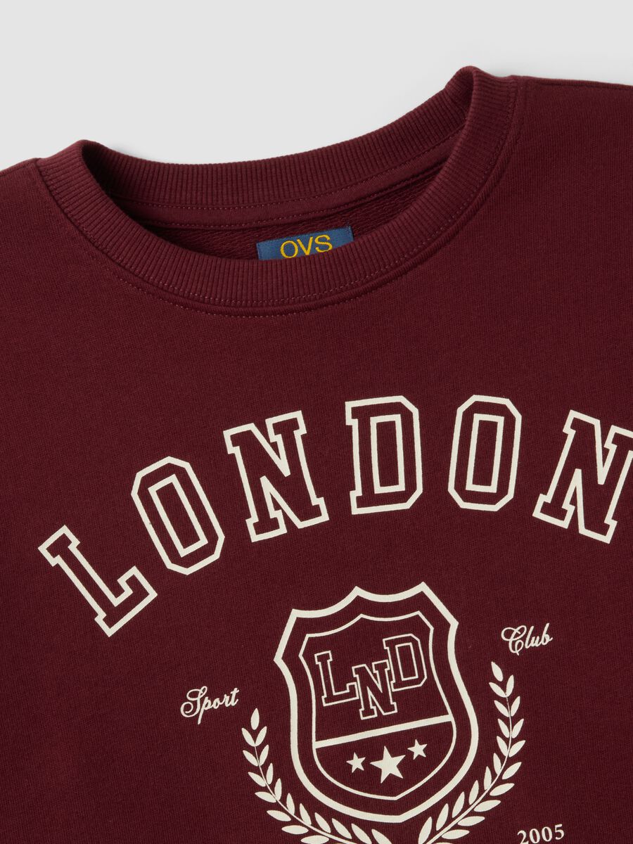 Red pure cotton sweatshirt with crew neck and print_1
