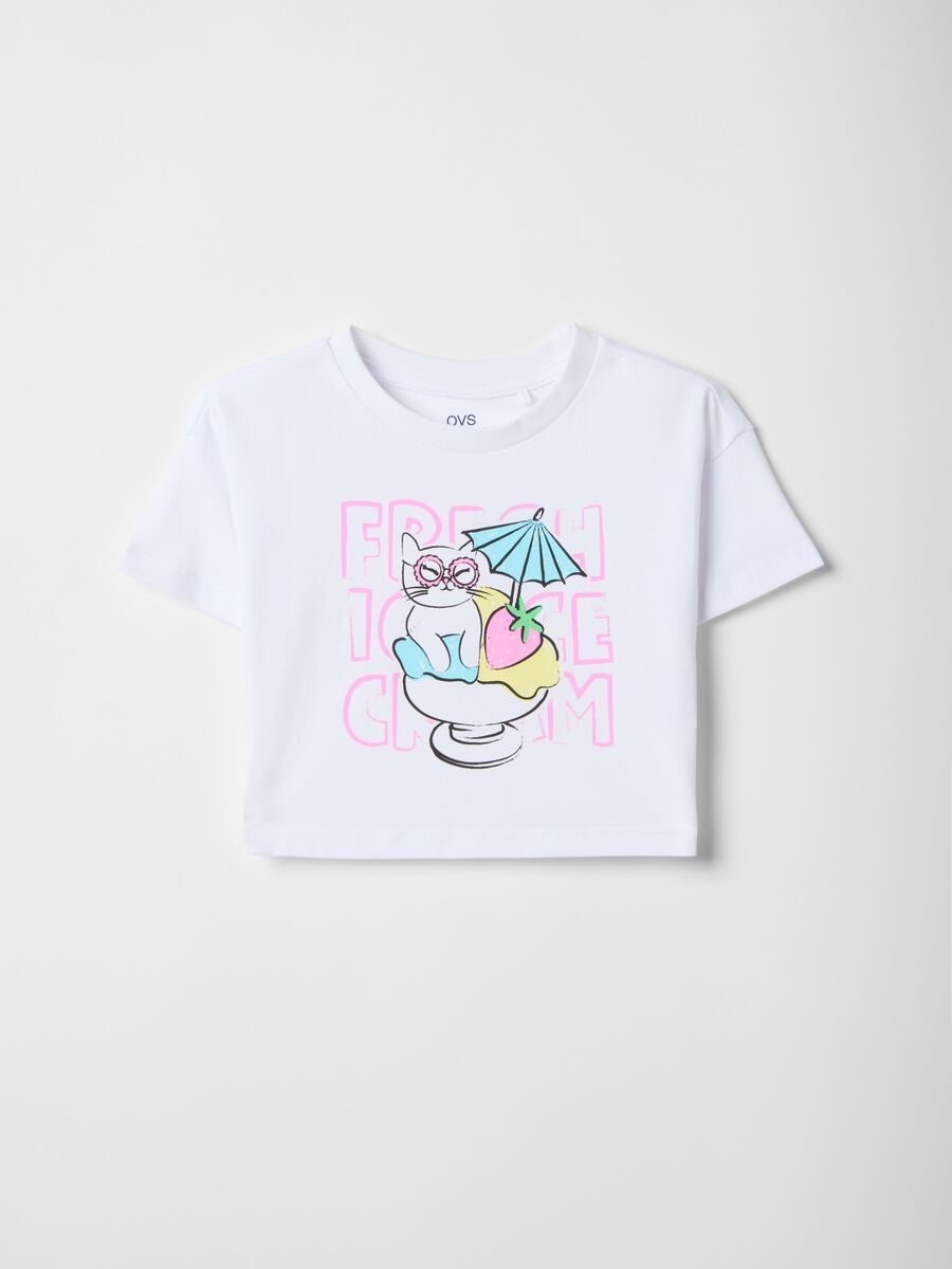 White pure cotton girls' T-shirt with strawberry print_0