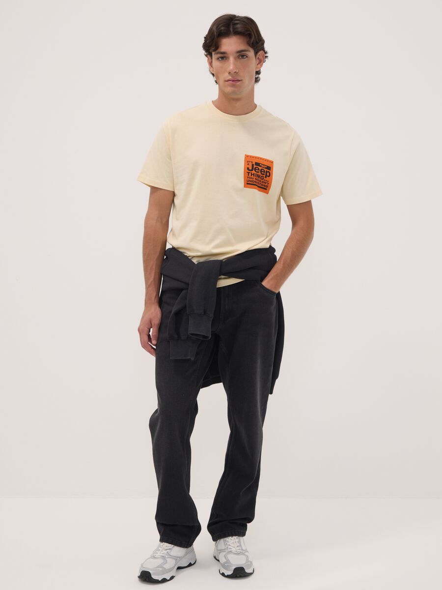 Beige pure cotton crew-neck T-shirt with Jeep print_2