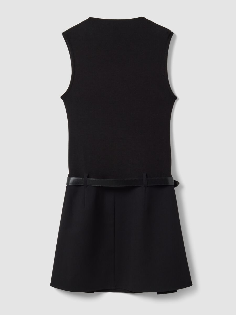 Black stretch viscose dress with structured high neckline_2