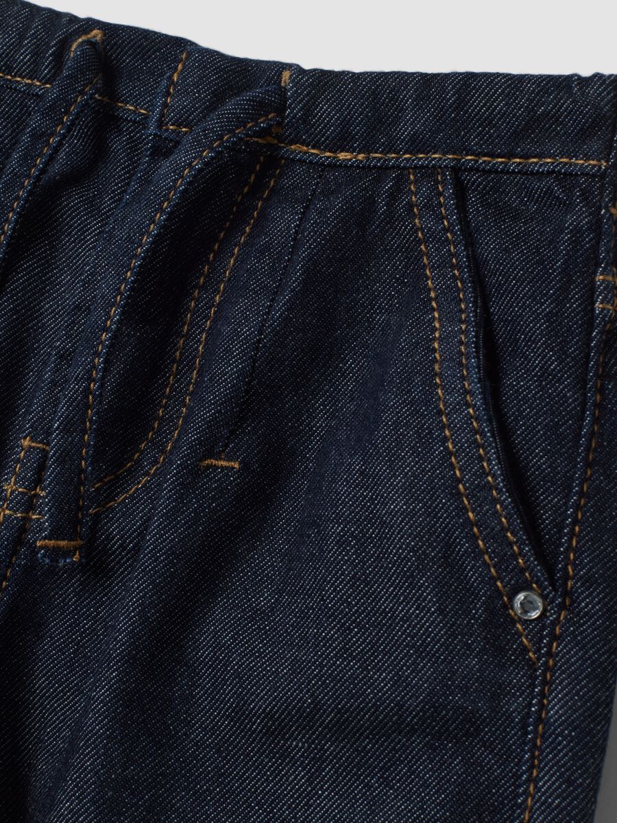 Dark blue wide-leg pure cotton jeans_2
