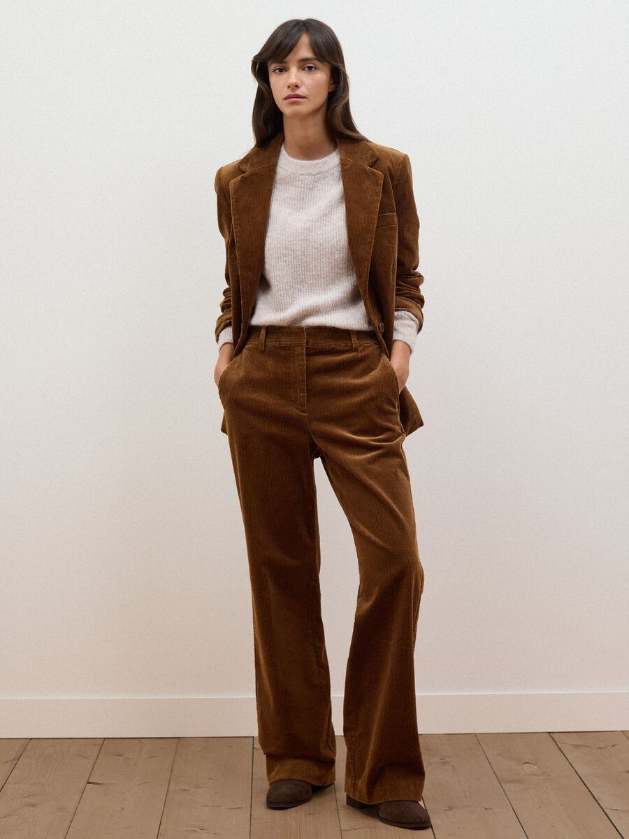 Brown flared ribbed stretch-cotton trousers_0