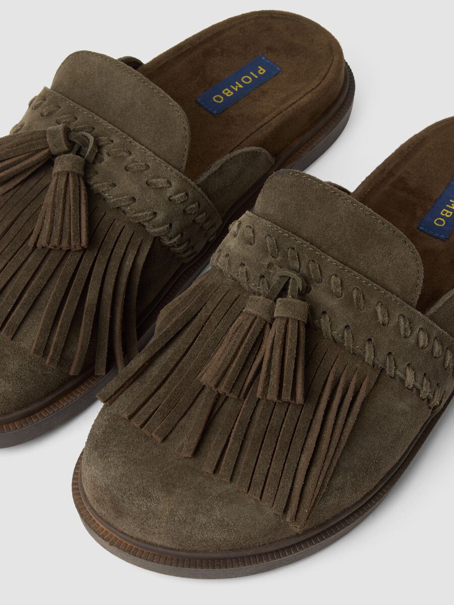 Brown genuine leather loafers with fringe_1