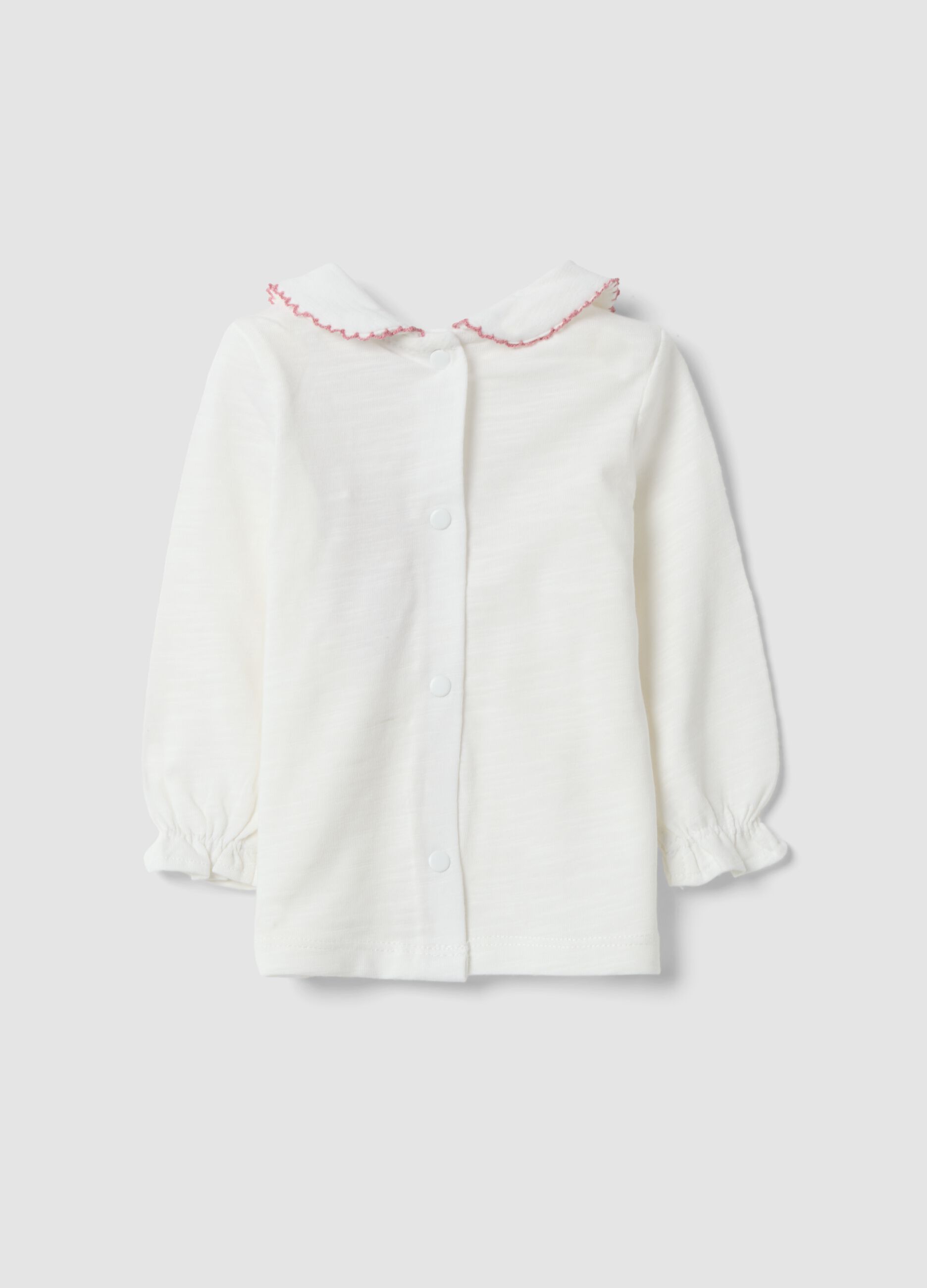 White organic cotton jersey top with embroidery, regular fit