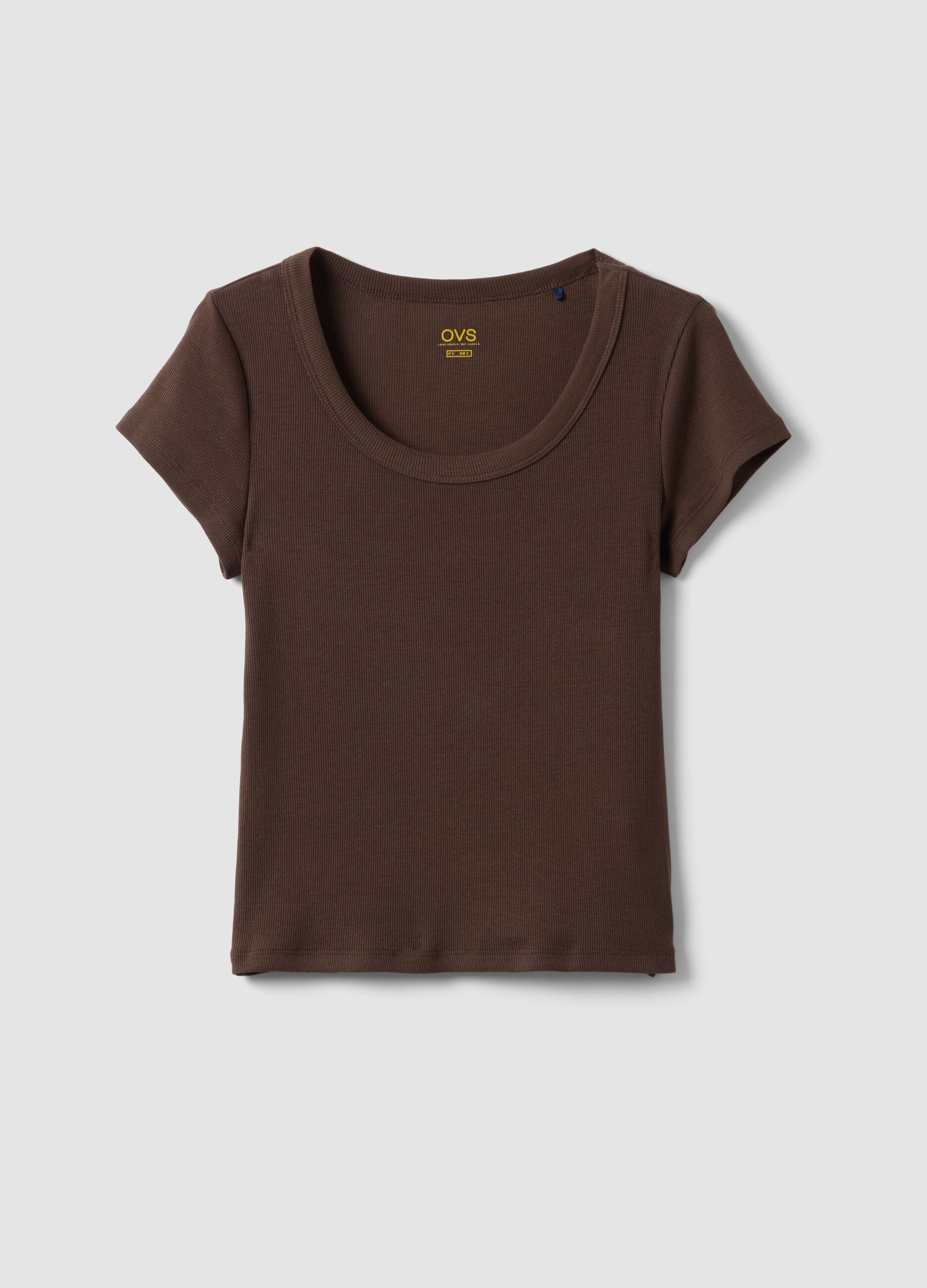 Brown fitted short sleeve cotton stretch T-shirt