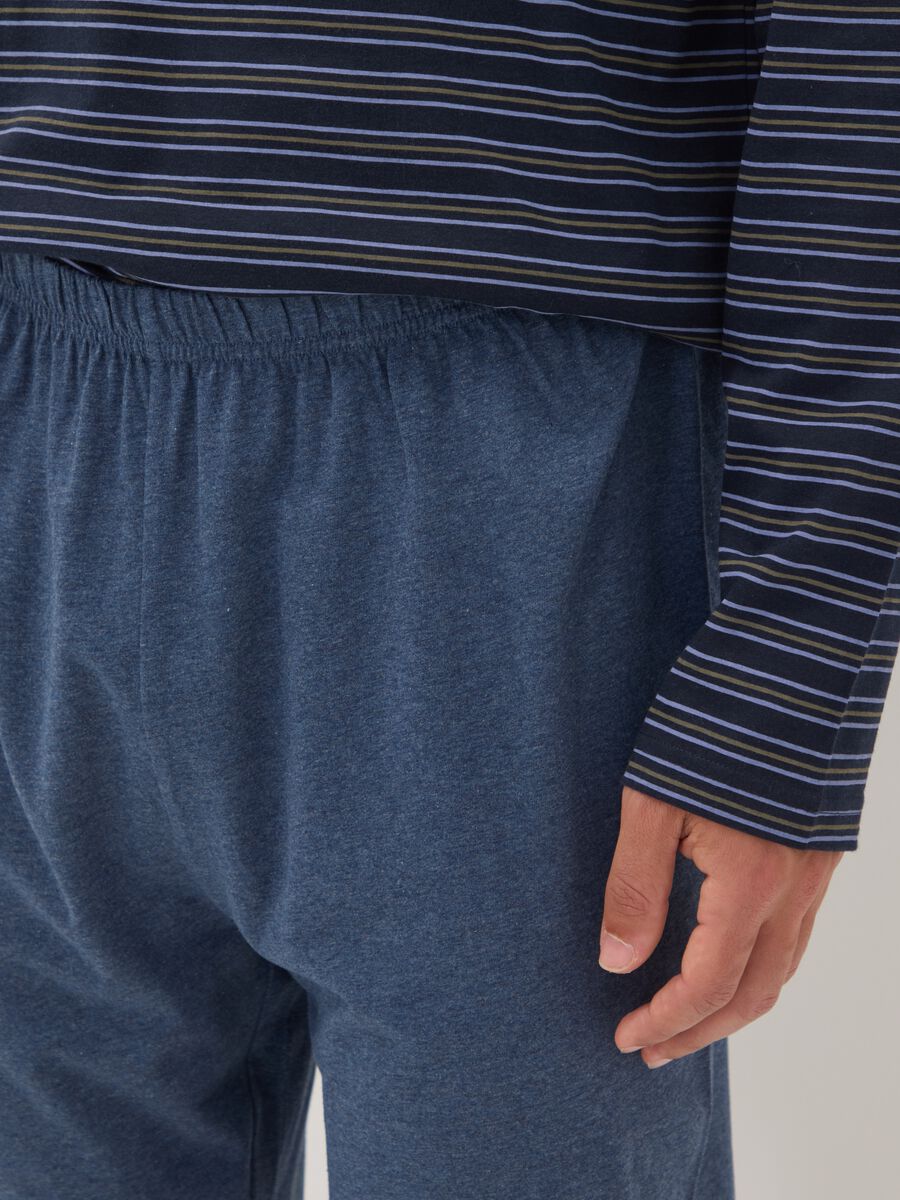 Navy blue striped pure organic cotton crew-neck pyjamas_3