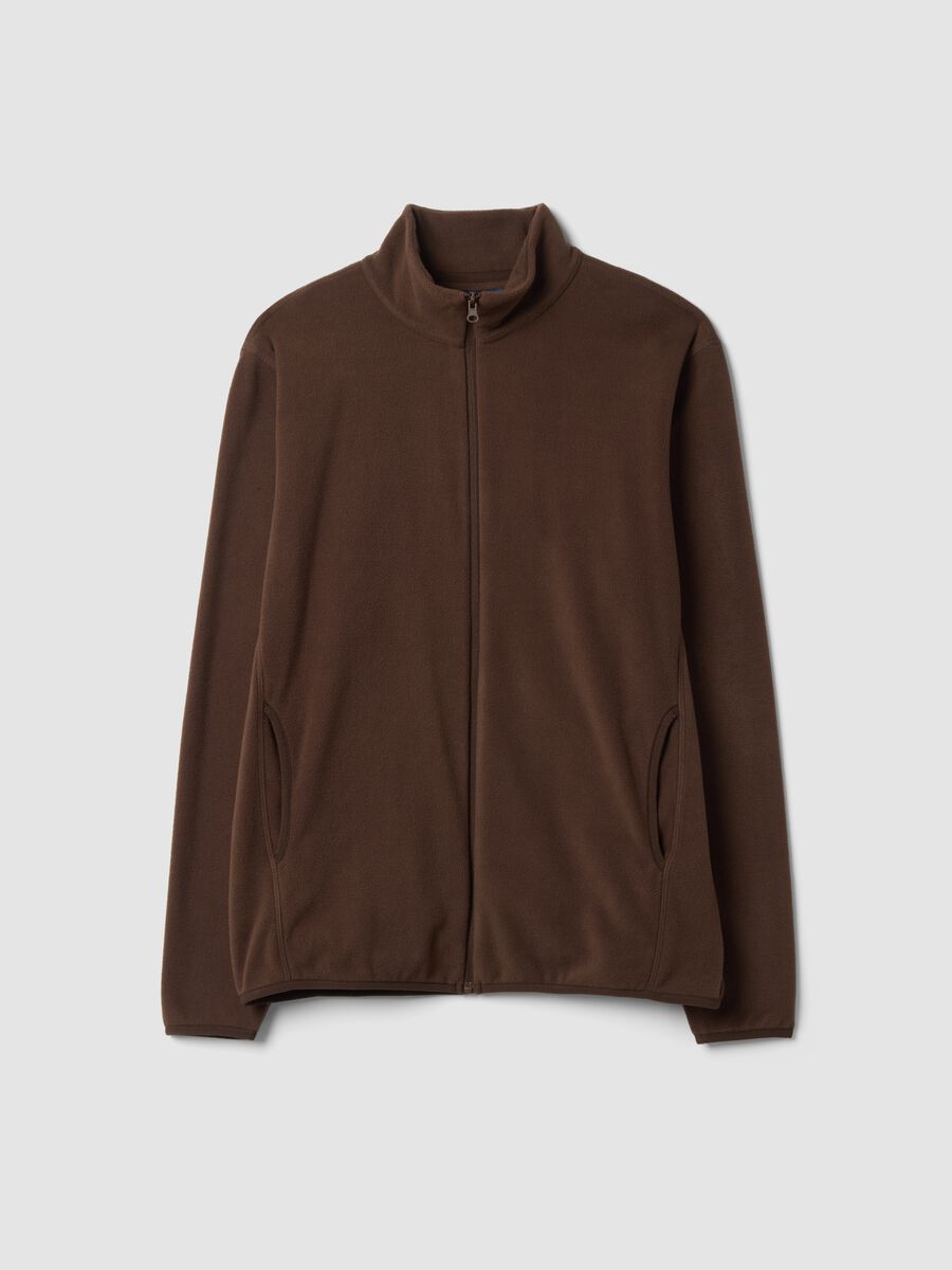 Brown fleece zip-up sweatshirt with collar, regular fit_0