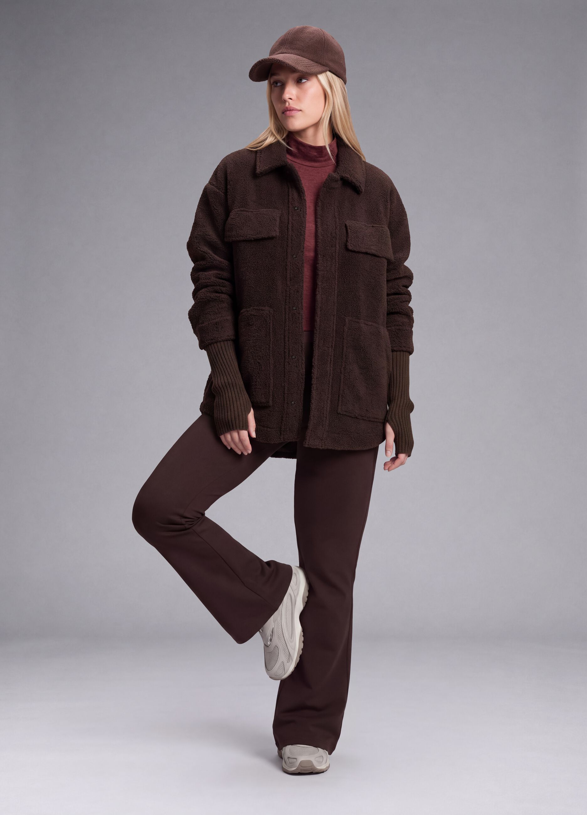 Brown sherpa shacket with buttons, relaxed fit &ndash; ALTAVIA STUDIO