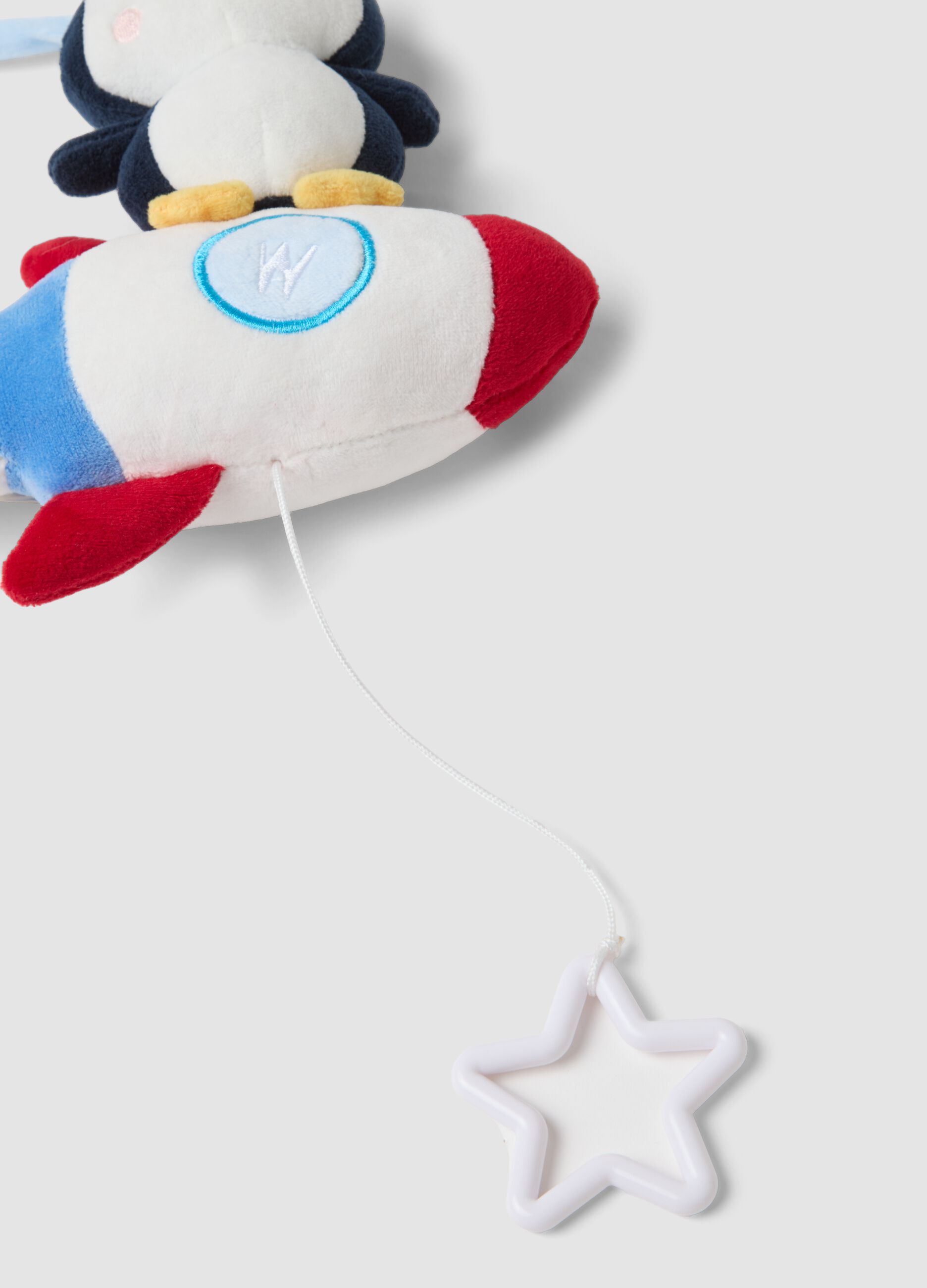 Blue rocket musical mobile with penguin