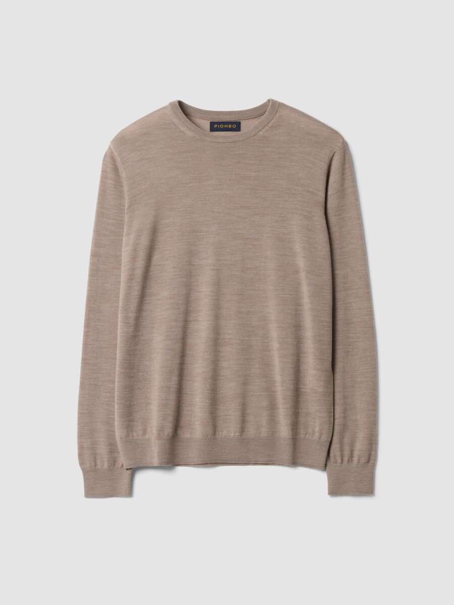 Beige crew-neck jumper in pure merino wool, regular fit_0