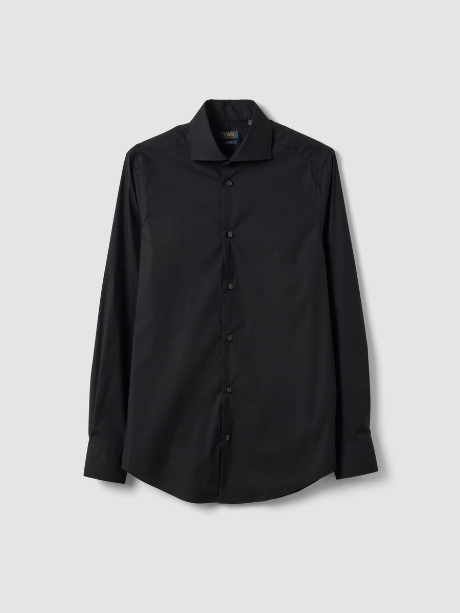 Black slim-fit stretch cotton poplin shirt_4