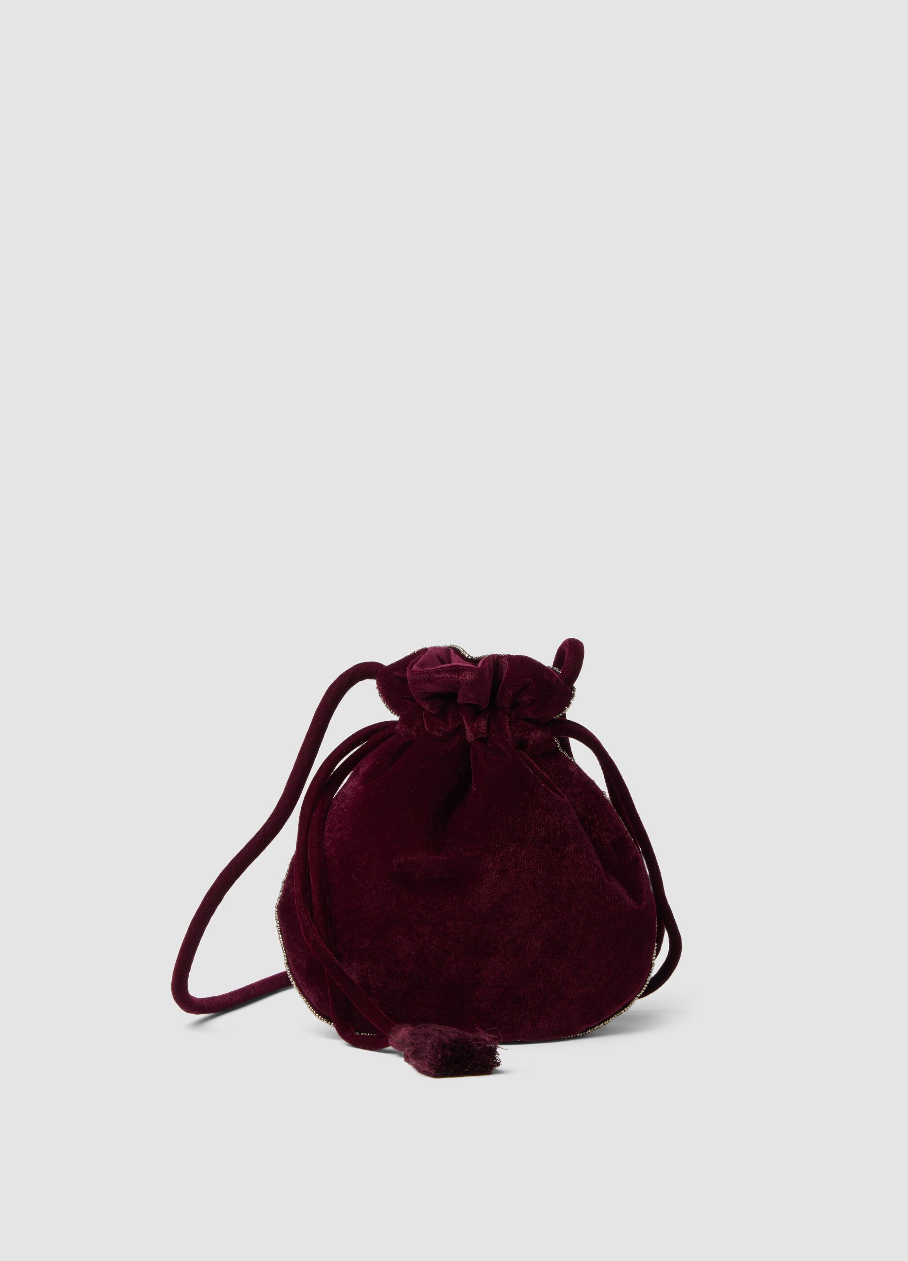 Red bucket bag with beaded embroidery