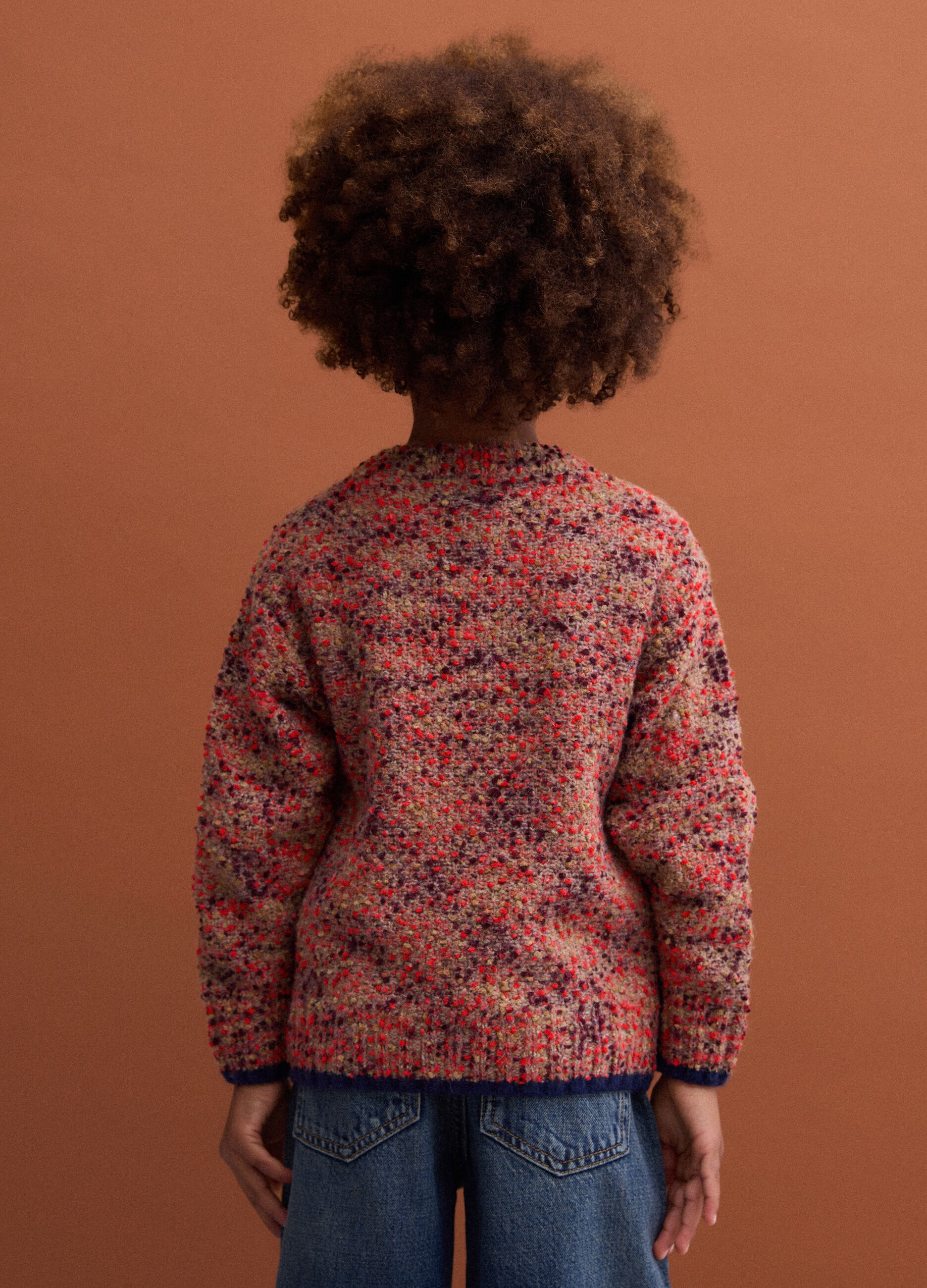 Multicoloured crew-neck jumper in wool and alpaca blend
