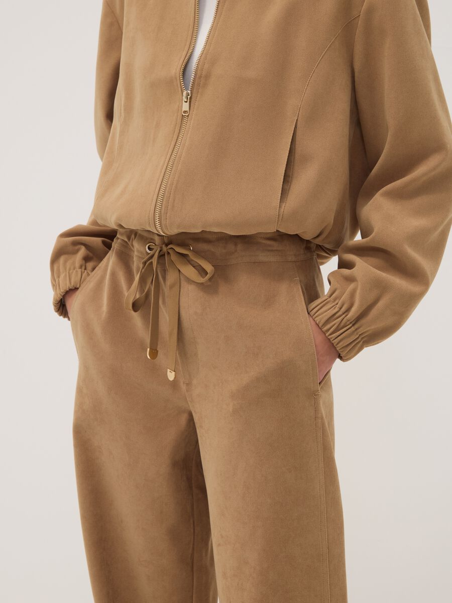 Beige stretch-fabric straight-fit trousers_3