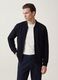 Navy full-zip sweatshirt in stretch piqu&eacute; with ribbed collar_0